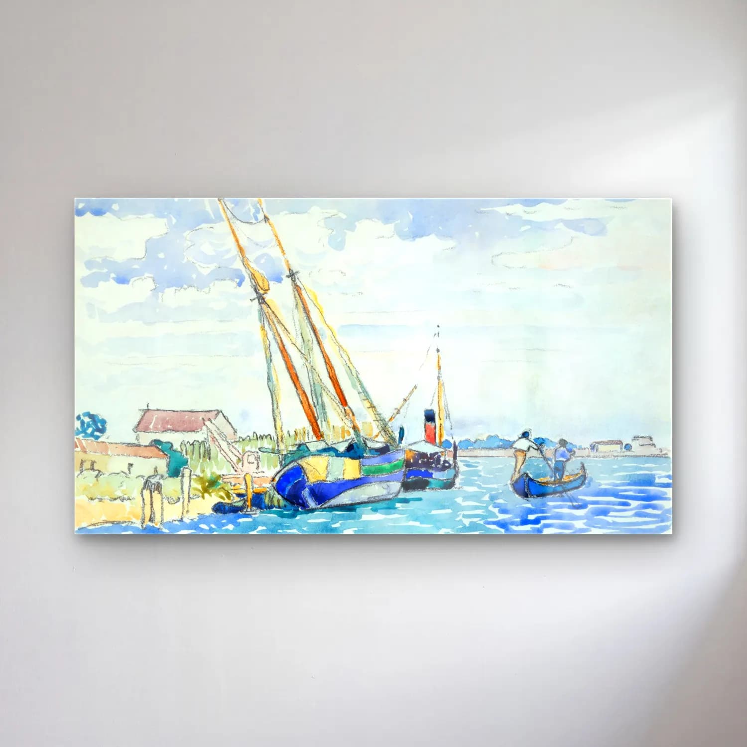 Henri Edmond Cross – Marine Scene cam tablo — Henri Edmond Cross – Marine Scene — suluboya liman ve tekneler