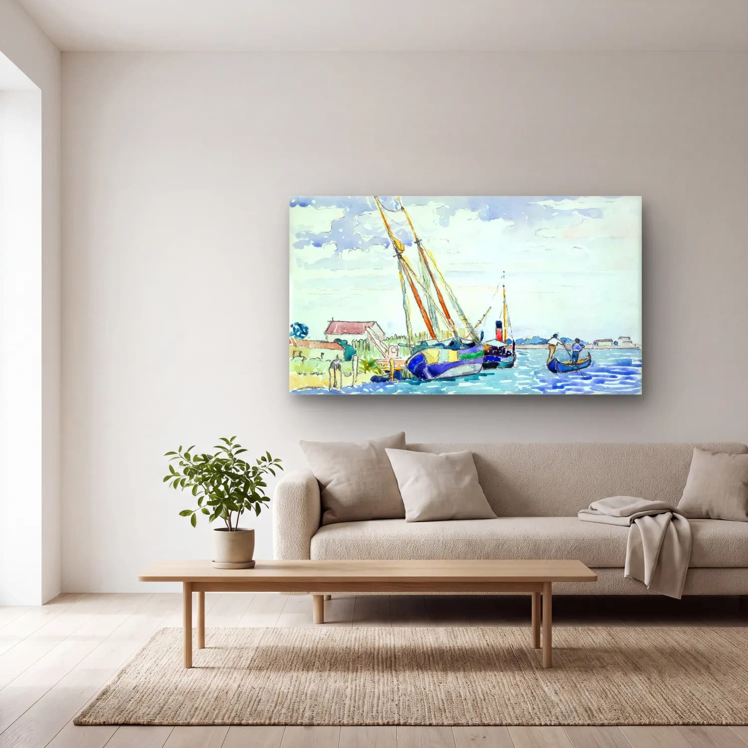 Henri Edmond Cross – Marine Scene cam tablo — açık renk salonda
