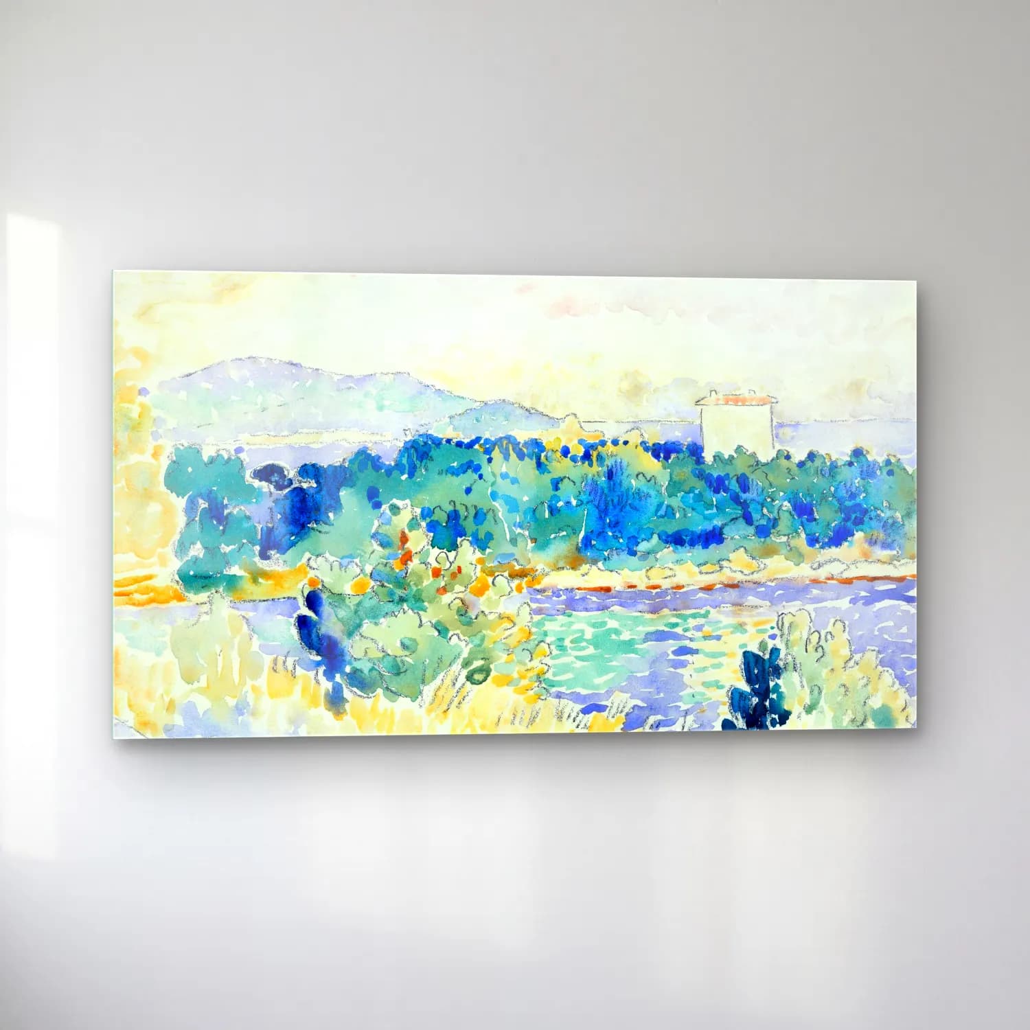 Henri Edmond Cross – Mediterranean-Landscape-with-a-White House--painting-by… cam tablo — sol açıdan görünüm