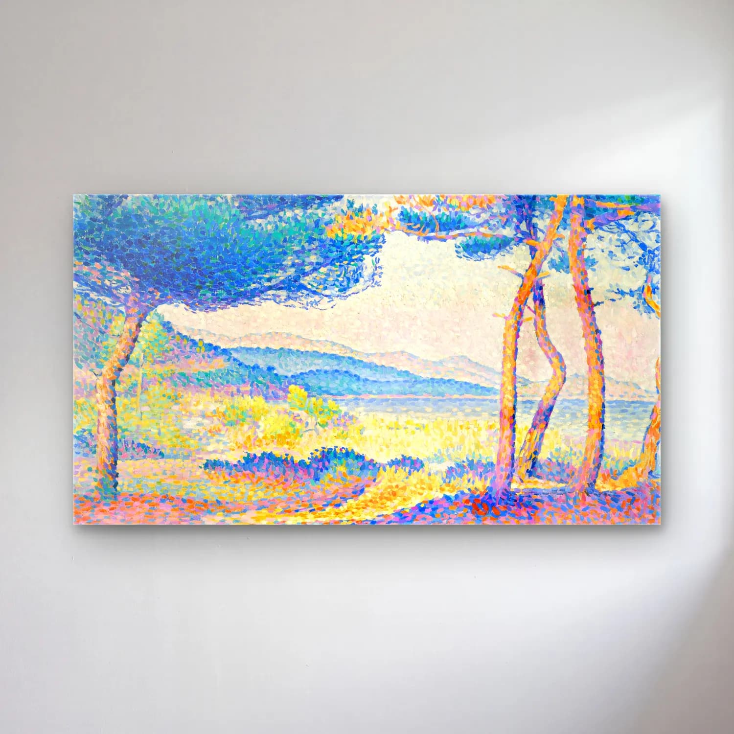 Henri Edmond Cross – Pines-Along-the-Shore--painting-by-Henri-Edmond-Cross cam tablo — Henri Edmond Cross – Pines-Along-the-Shore--painting-by-Henri-Edmond-Cross — empresyonist soyut manzara