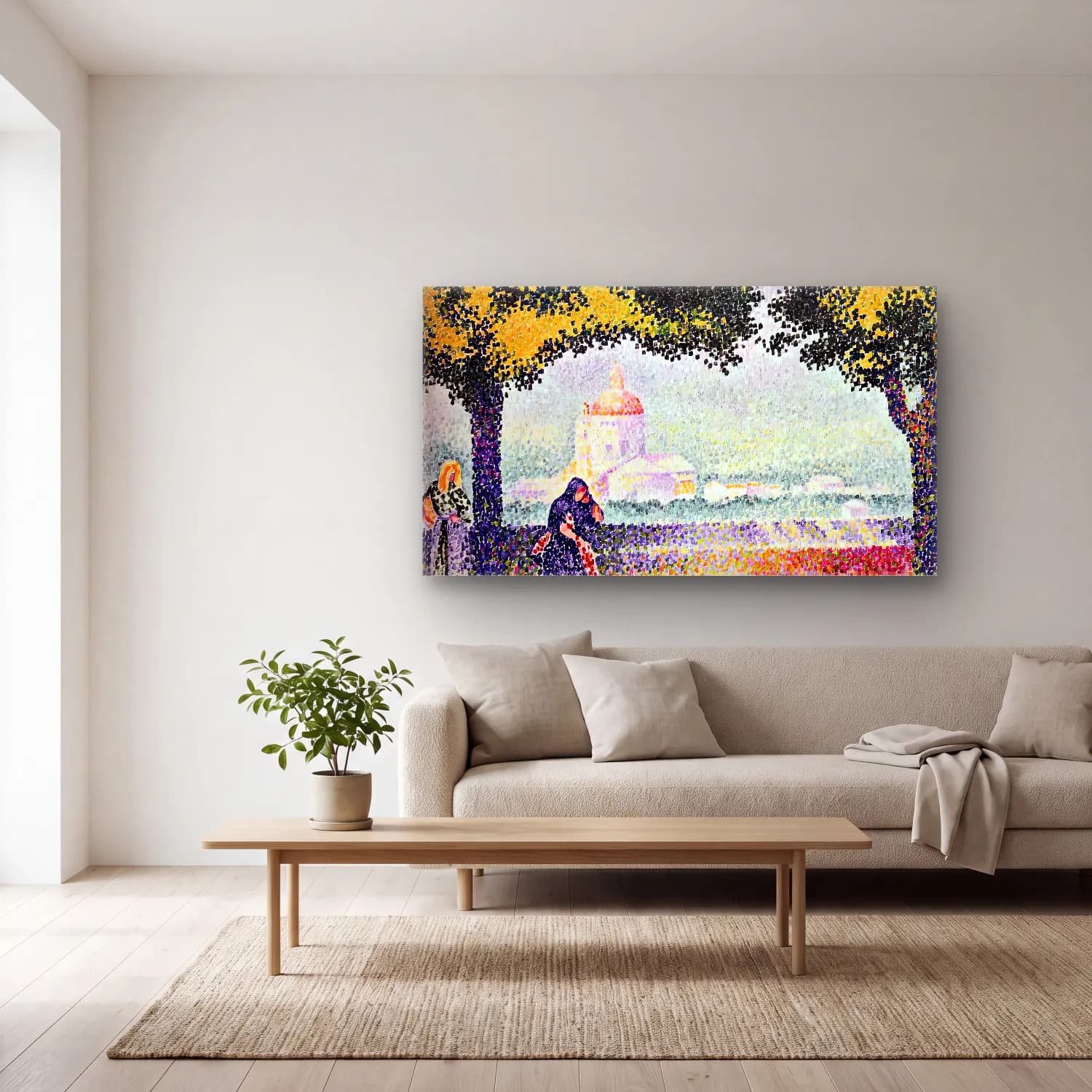 Henri Edmond Cross – The Church of Santa Maria degli Angeli near Assisi cam tablo — açık renk salonda