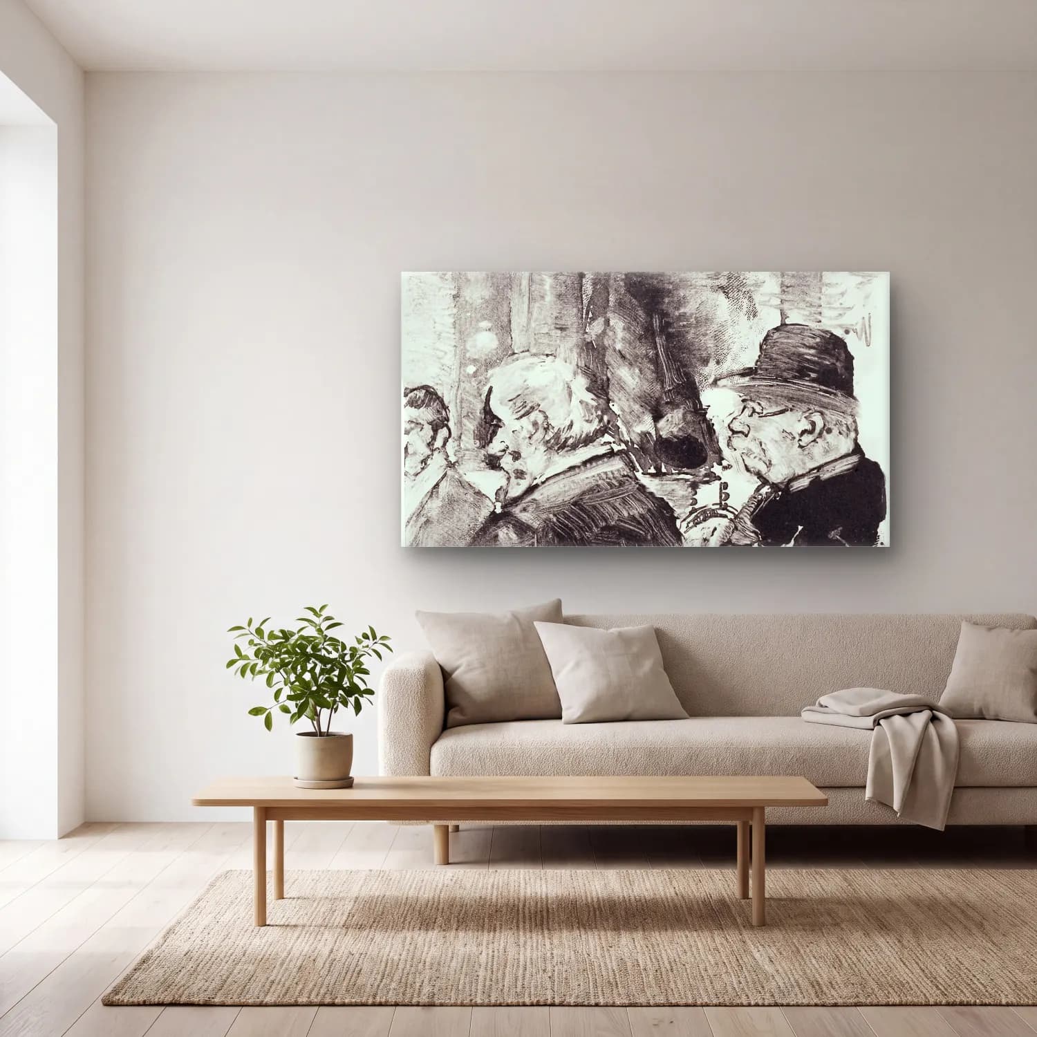 Henri Edmond Cross – Three-Men,-Half-Length--print cam tablo — açık renk salonda