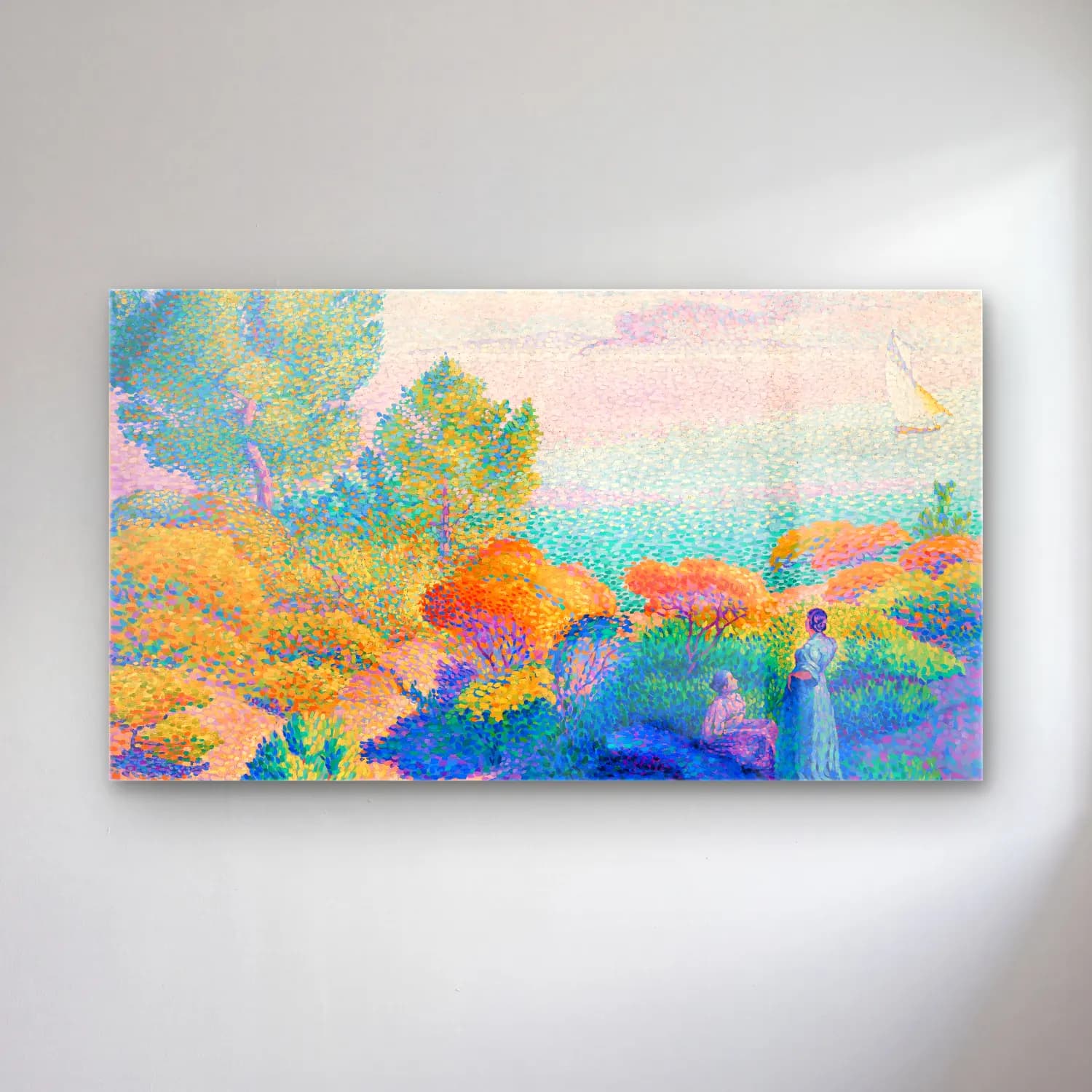 Henri Edmond Cross – Two Women by the Shore, Mediterranean cam tablo — Henri Edmond Cross – Two Women by the Shore, Mediterranean — empresyonist renk alanları