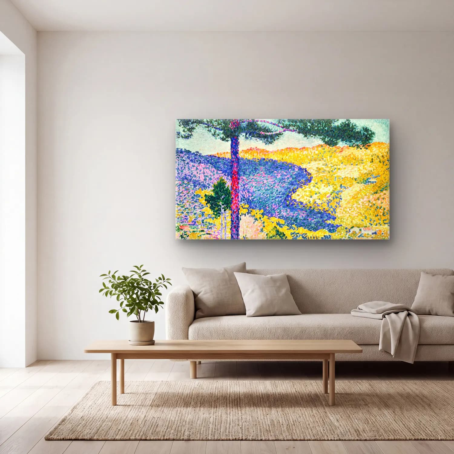 Henri Edmond Cross – Valley-with-Fir-Shade-on-the-Mountain--painting-Henri-Edmond… cam tablo — açık renk salonda