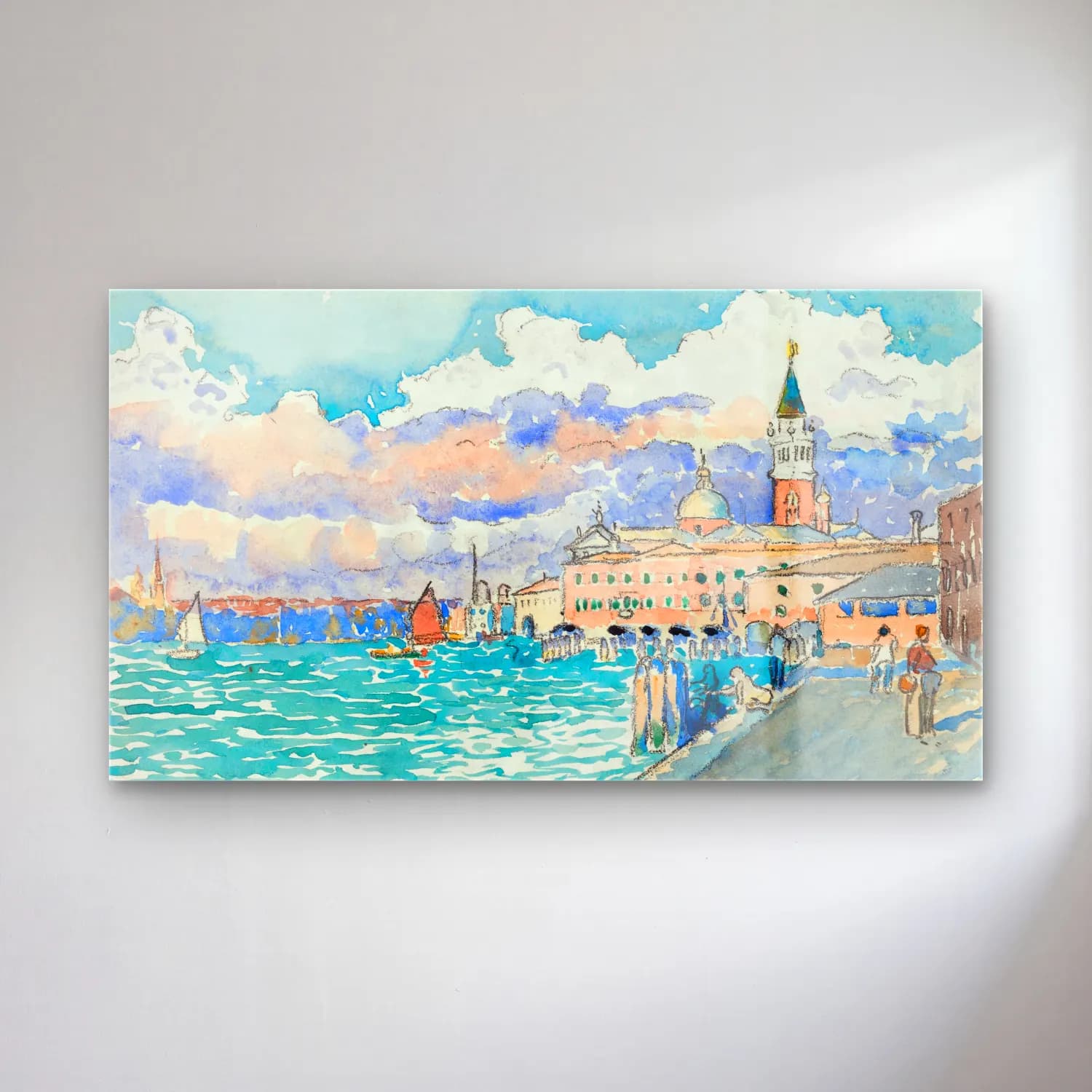 Henri Edmond Cross – Venice--painting-by Henri-Edmond-Cross cam tablo — Henri Edmond Cross – Venice--painting-by Henri-Edmond-Cross — suluboya liman ve tekneler