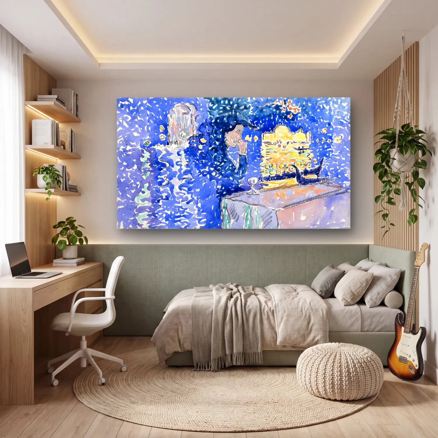 Henri Edmond Cross – Venice-Night-of-the-Festival-of-the-Redeemer--painting-by-He… cam tablo — genç odasında