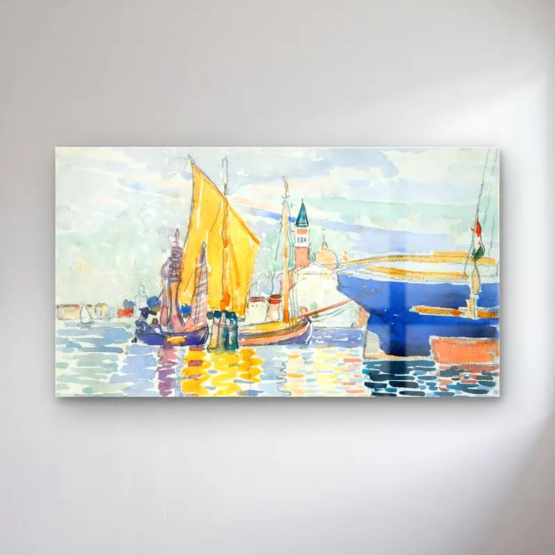 Henri Edmond Cross – Venice-The Giudecca cam tablo — Henri Edmond Cross – Venice-The Giudecca — suluboya liman ve tekneler