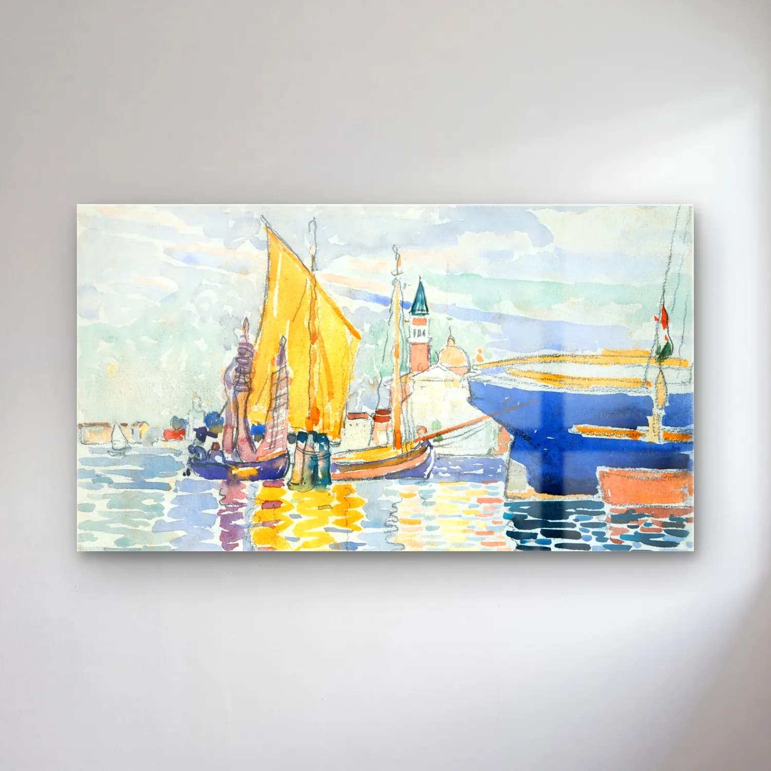 Henri Edmond Cross – Venice-The Giudecca cam tablo — Henri Edmond Cross – Venice-The Giudecca — suluboya liman ve tekneler