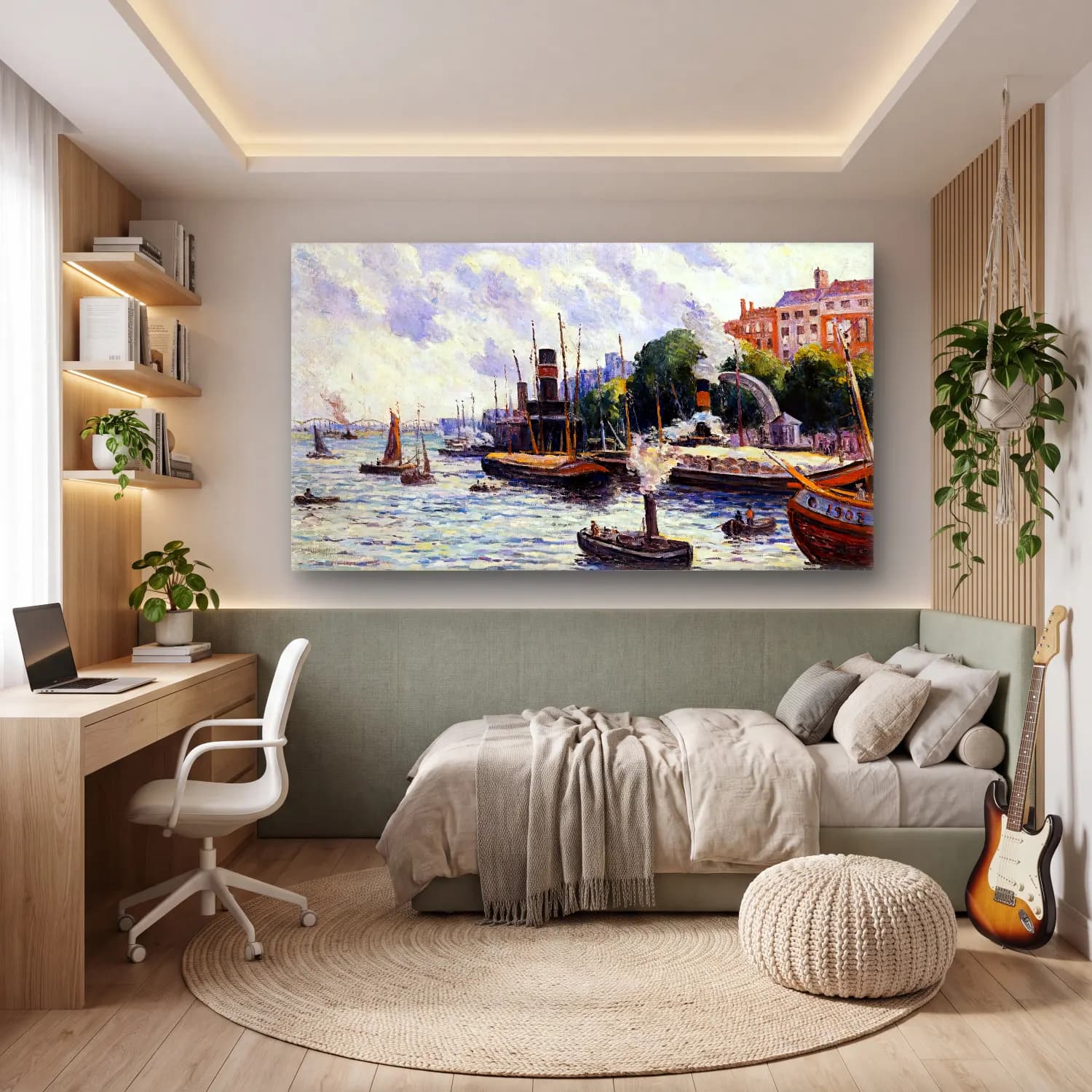 Maximilien Luce – The Port of Rotterdam cam tablo — genç odasında