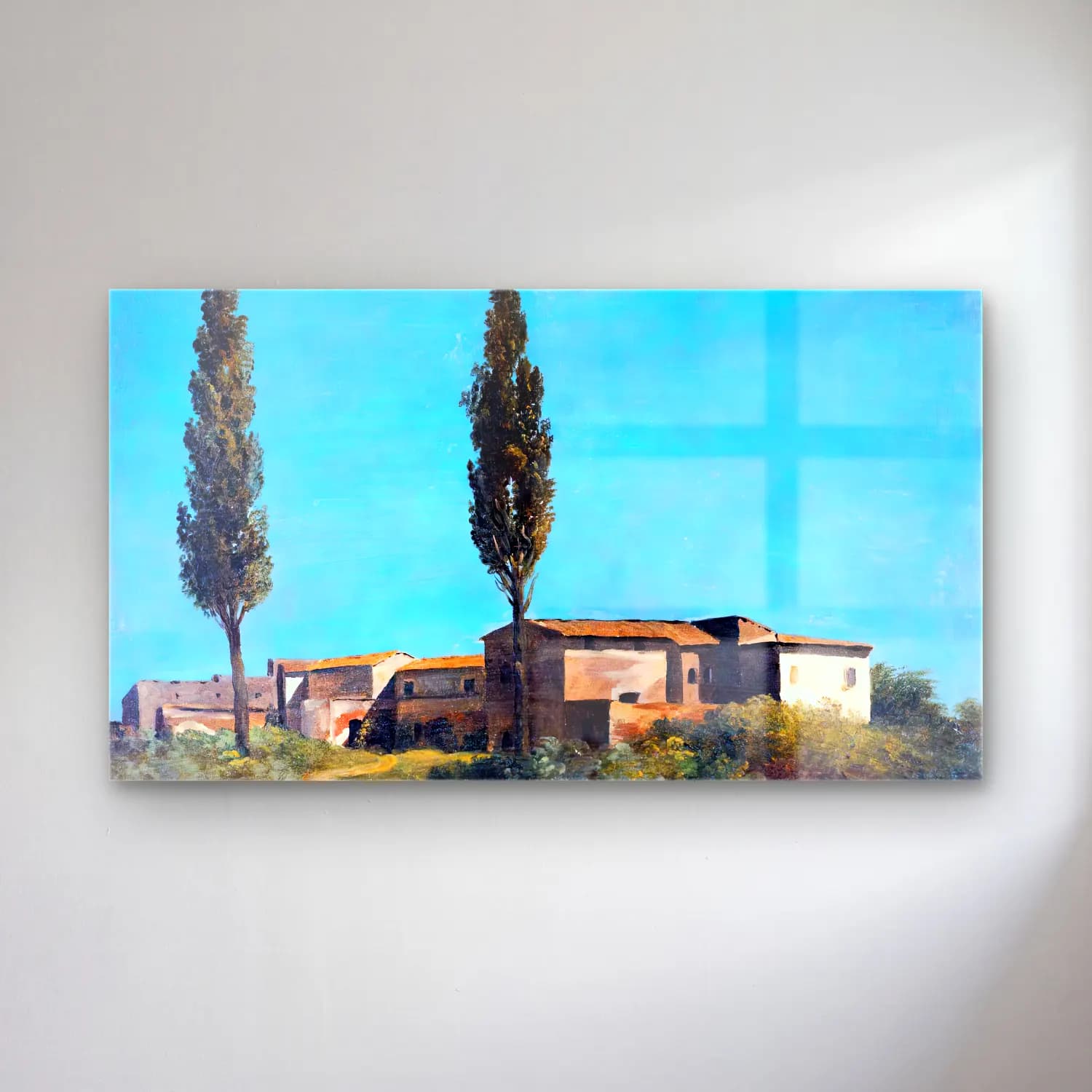 Pierre-Henri de Valenciennes – Farm-buildings at the Villa Farnese the Two Poplar Trees cam tablo — Pierre-Henri de Valenciennes – Farm-buildings at the Villa Farnese the Two Poplar Trees — yağlı boya yalnız ağaç