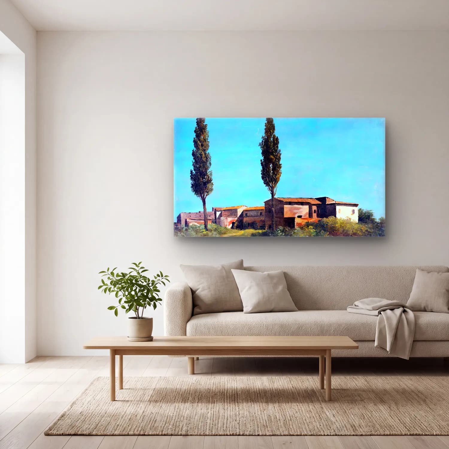 Pierre-Henri de Valenciennes – Farm-buildings at the Villa Farnese the Two Poplar Trees cam tablo — açık renk salonda