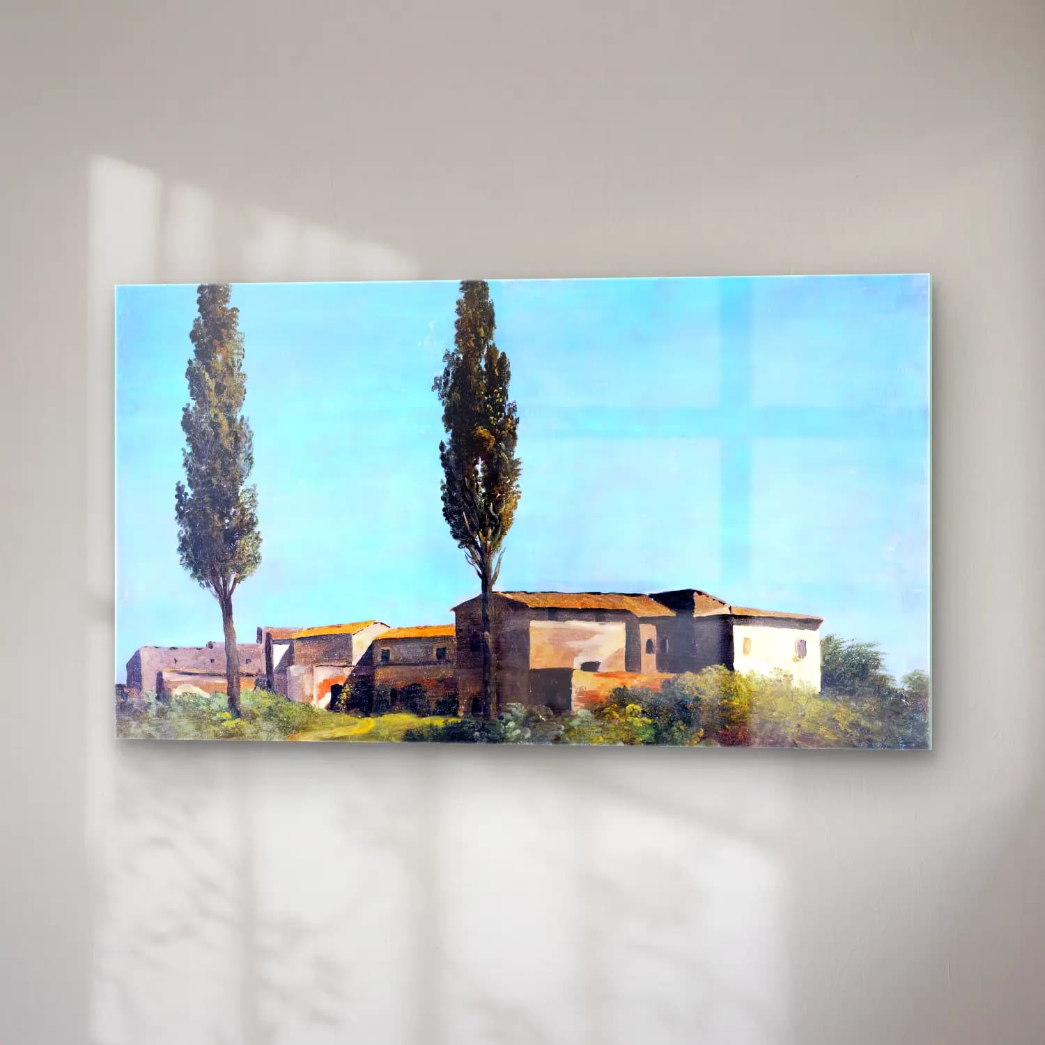 Pierre-Henri de Valenciennes – Farm-buildings at the Villa Farnese the Two Poplar Trees cam tablo — sağ açıdan görünüm