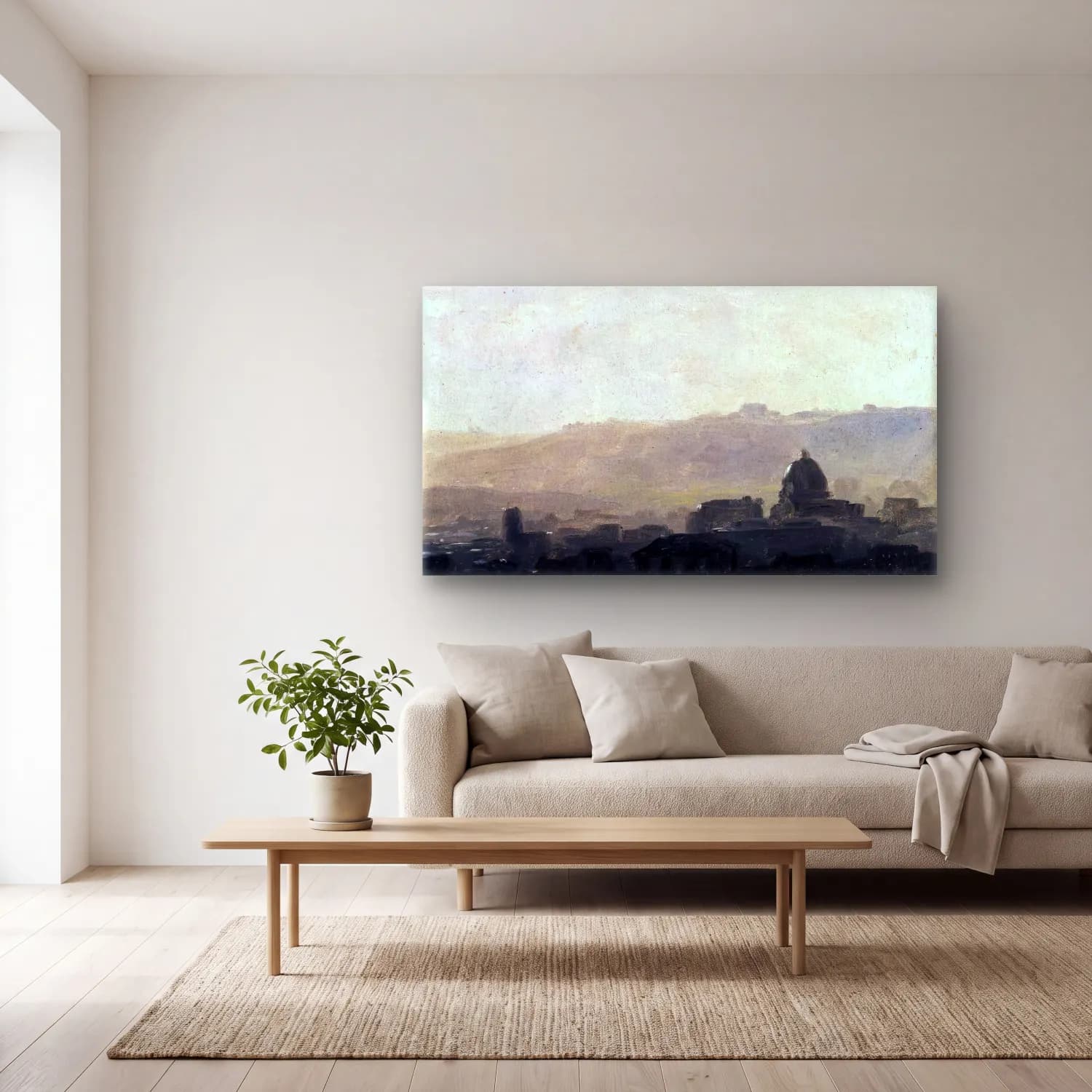 Pierre-Henri de Valenciennes – View of Rome in the Morning cam tablo — açık renk salonda