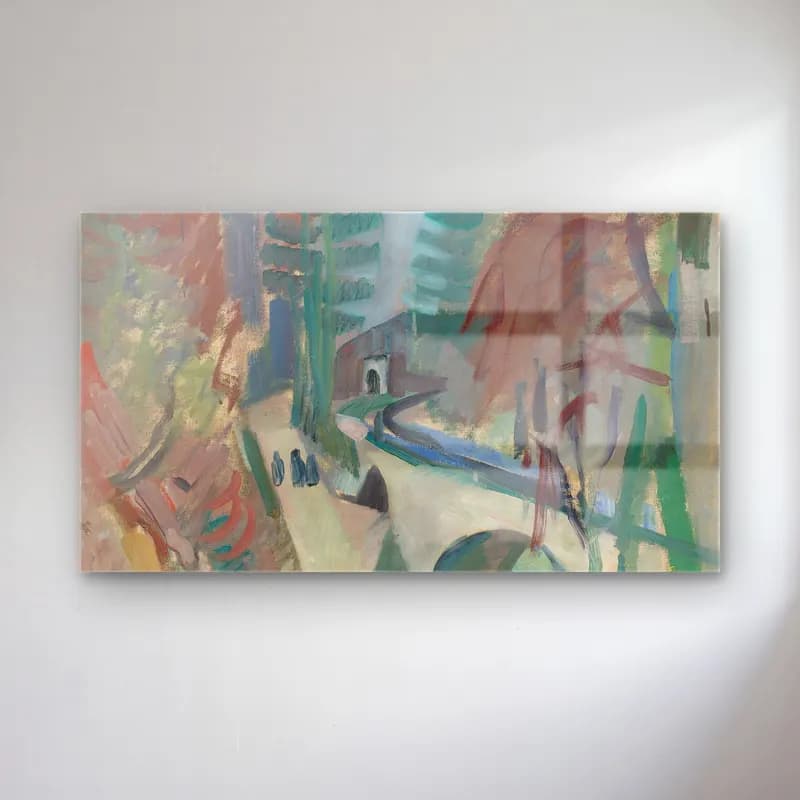Robert Delaunay – Paysage De Laon – Yeşil Tonlar cam tablo — Robert Delaunay – Paysage De Laon – Yeşil Tonlar — modern soyut soyut manzara