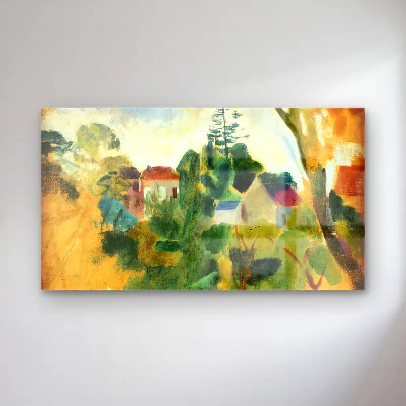 Robert Delaunay – Paysage Inachevé – Yeşil Tonlar cam tablo — Robert Delaunay – Paysage Inachevé – Yeşil Tonlar — empresyonist soyut manzara