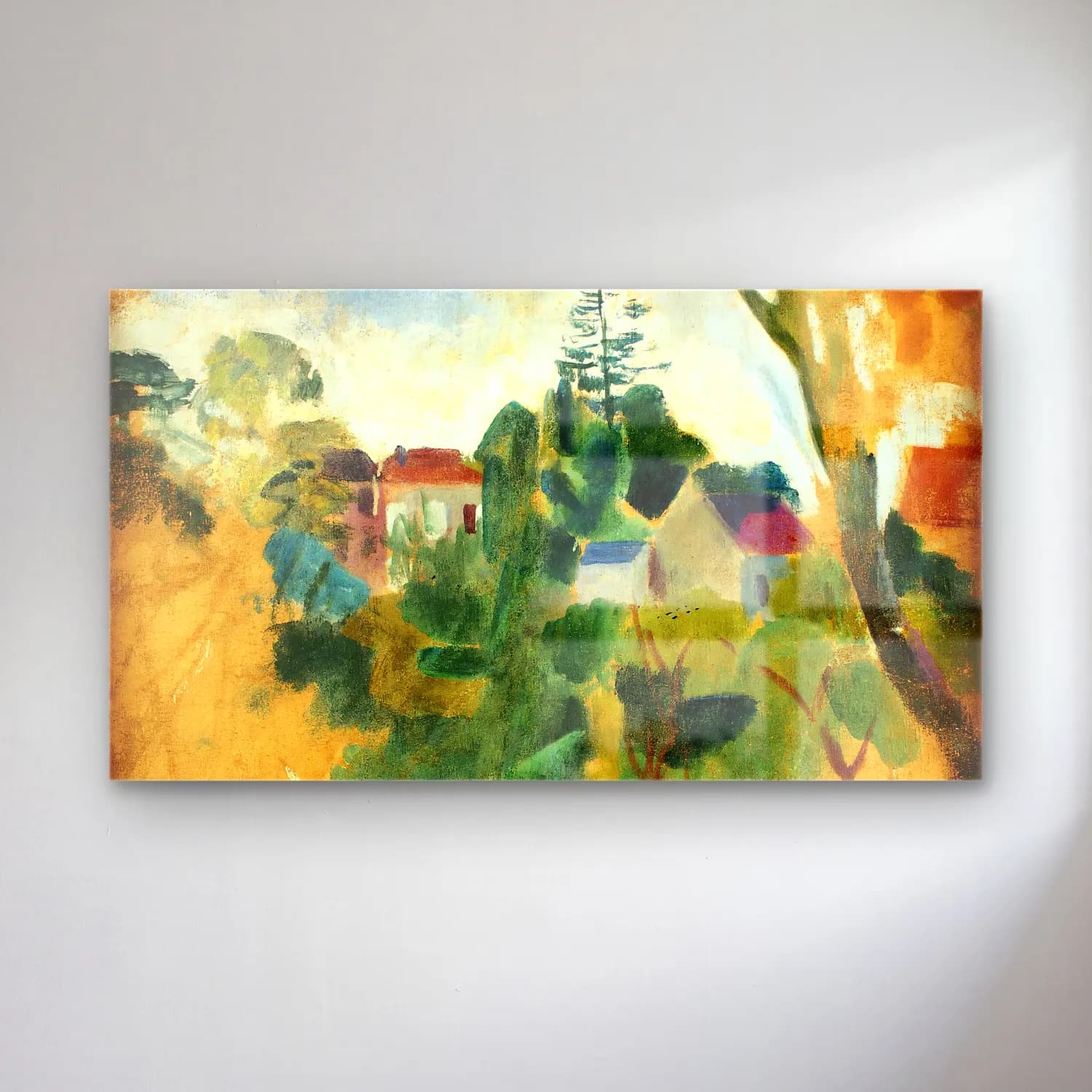 Robert Delaunay – Paysage Inachevé – Yeşil Tonlar cam tablo — Robert Delaunay – Paysage Inachevé – Yeşil Tonlar — empresyonist soyut manzara
