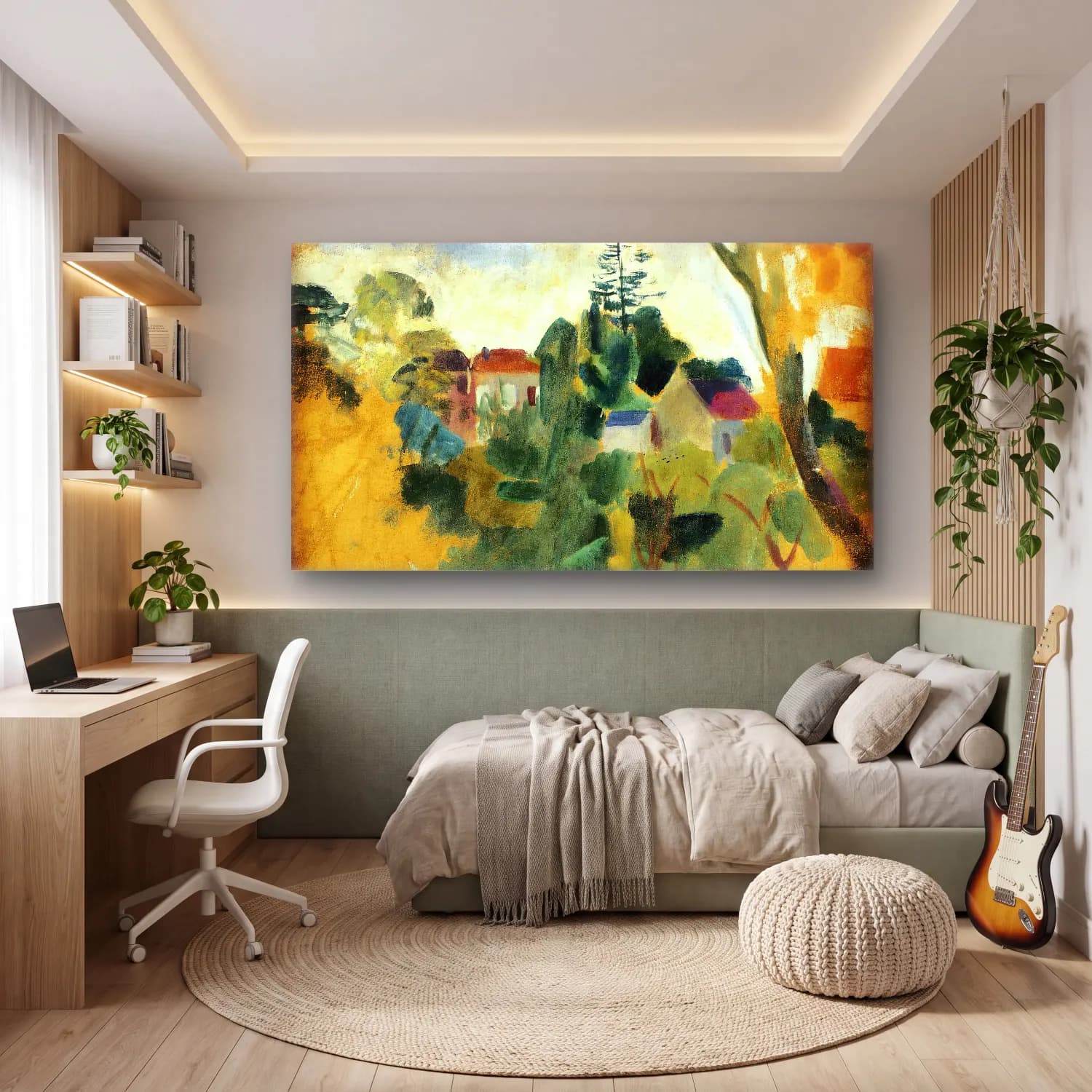 Robert Delaunay – Paysage Inachevé – Yeşil Tonlar cam tablo — genç odasında
