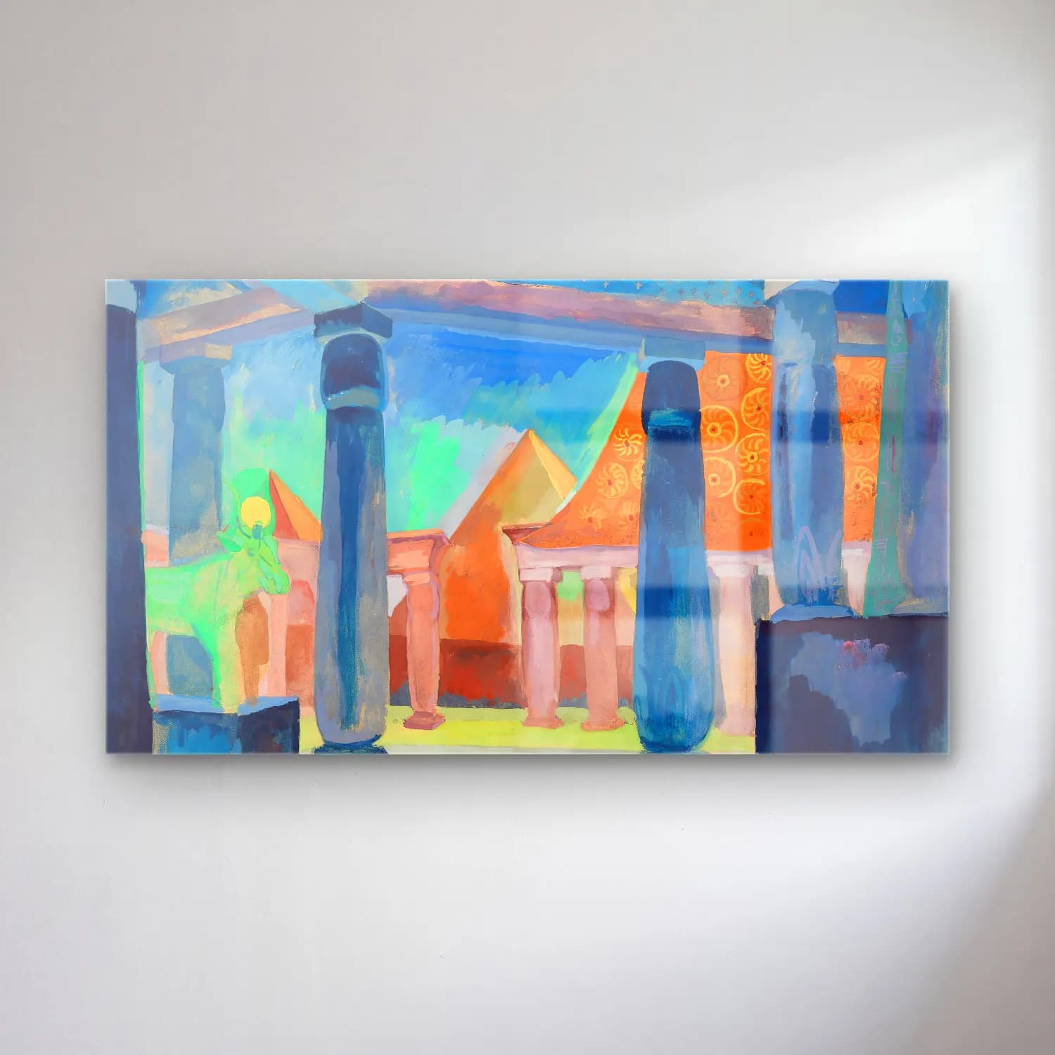 Robert Delaunay – Stage Design for Cleopatra Object (circa 1918) – Pastel Tonlar cam tablo — Robert Delaunay – Stage Design for Cleopatra Object (circa 1918) – Pastel Tonlar — yağlı boya mısır piramitleri