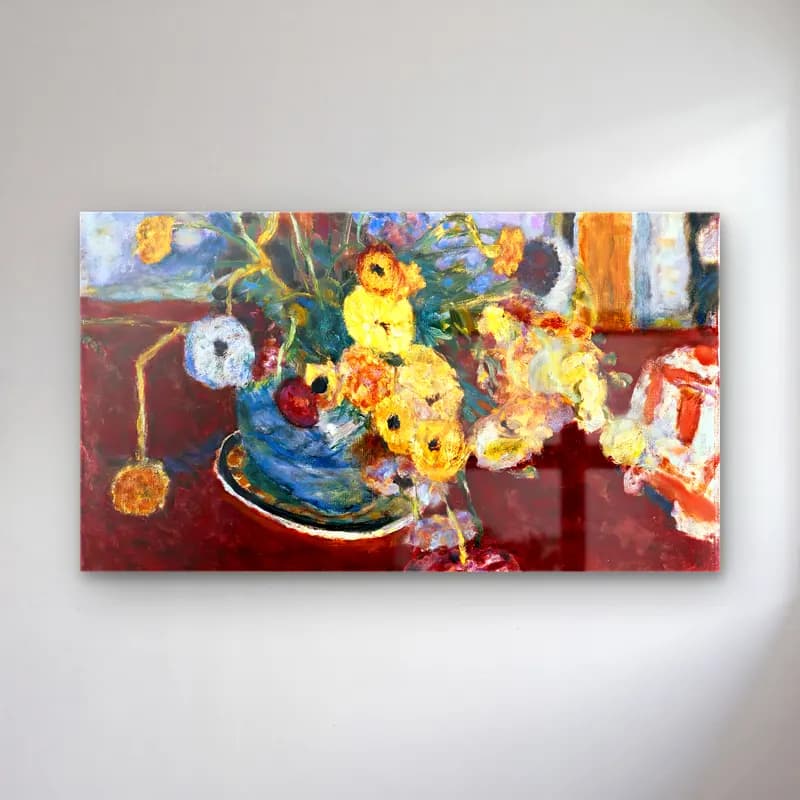 Pierre Bonnard – Flowers on a Red Carpet cam tablo — Pierre Bonnard – Flowers on a Red Carpet — empresyonist vazoda çiçek buketi
