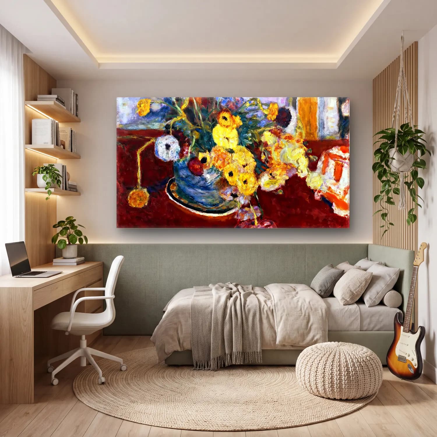 Pierre Bonnard – Flowers on a Red Carpet cam tablo — genç odasında