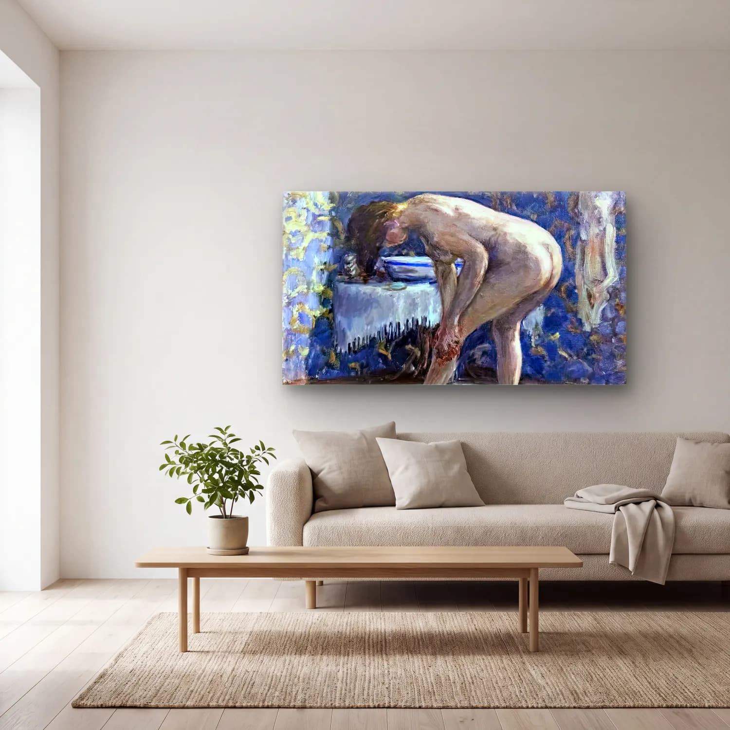Pierre Bonnard – Naked in the Tub cam tablo — açık renk salonda