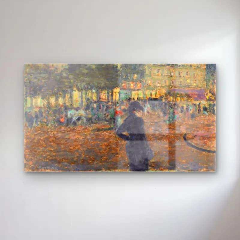 Pierre Bonnard – Place Pigalle at Night cam tablo — Pierre Bonnard – Place Pigalle at Night — empresyonist kalabalık cadde