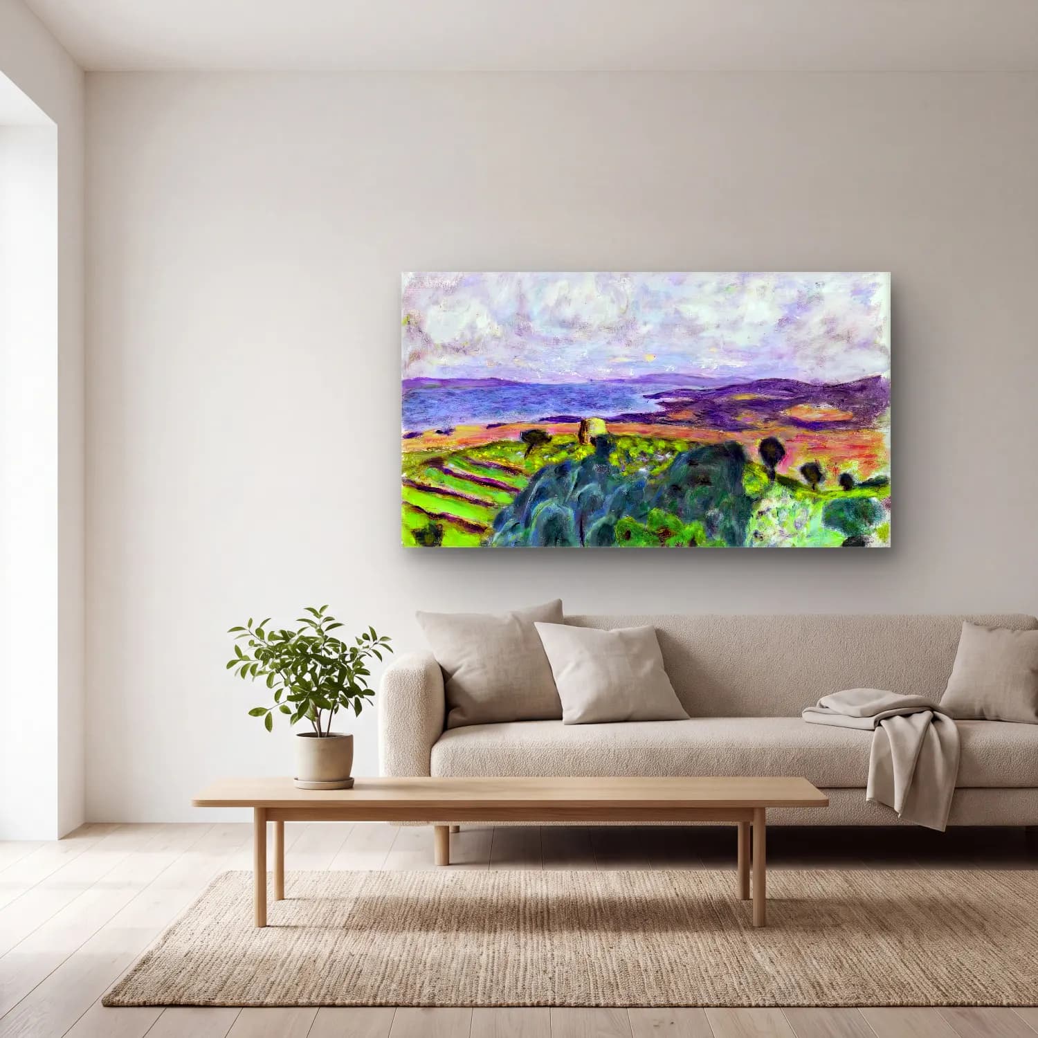 Pierre Bonnard – Seaside with Landscape cam tablo — açık renk salonda