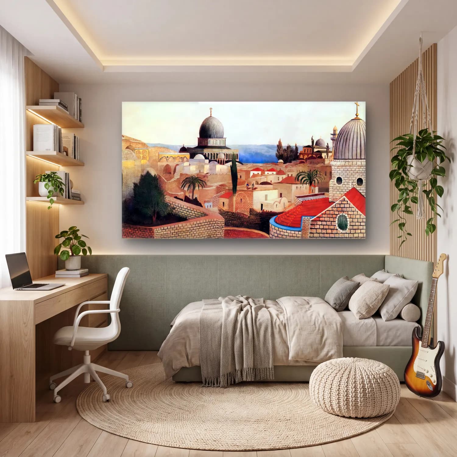Yağlı Boya Katedral – Kırmızı Tonlar cam tablo — genç odasında