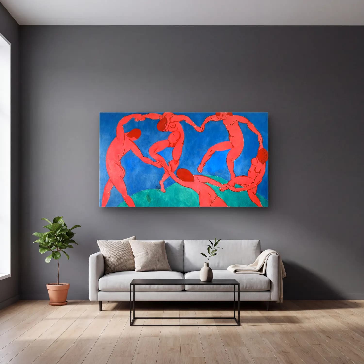 Henri Matisse – Dance cam tablo — gri duvarlı salonda
