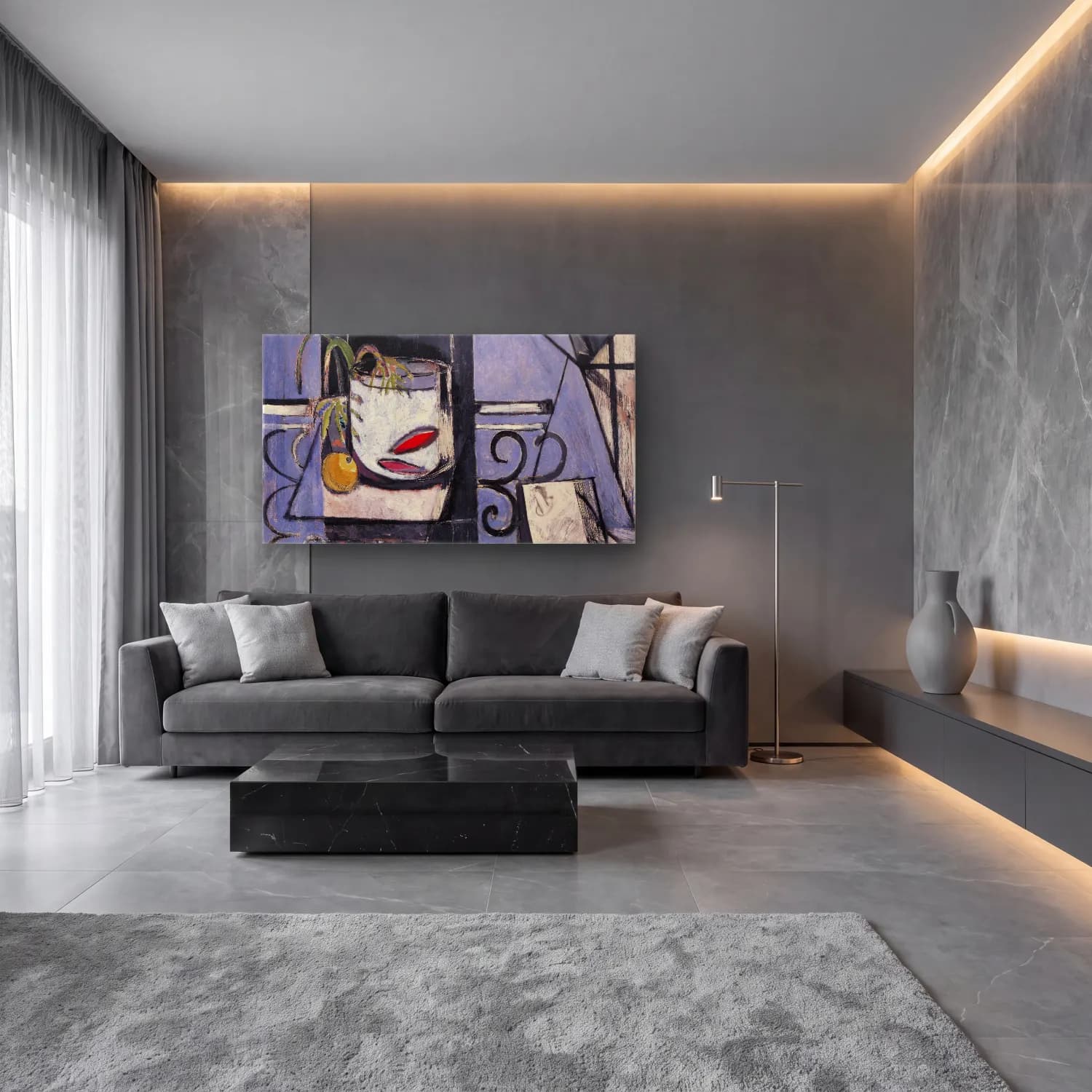 Henri Matisse – Goldfish and Palette cam tablo — lüks salon duvarında