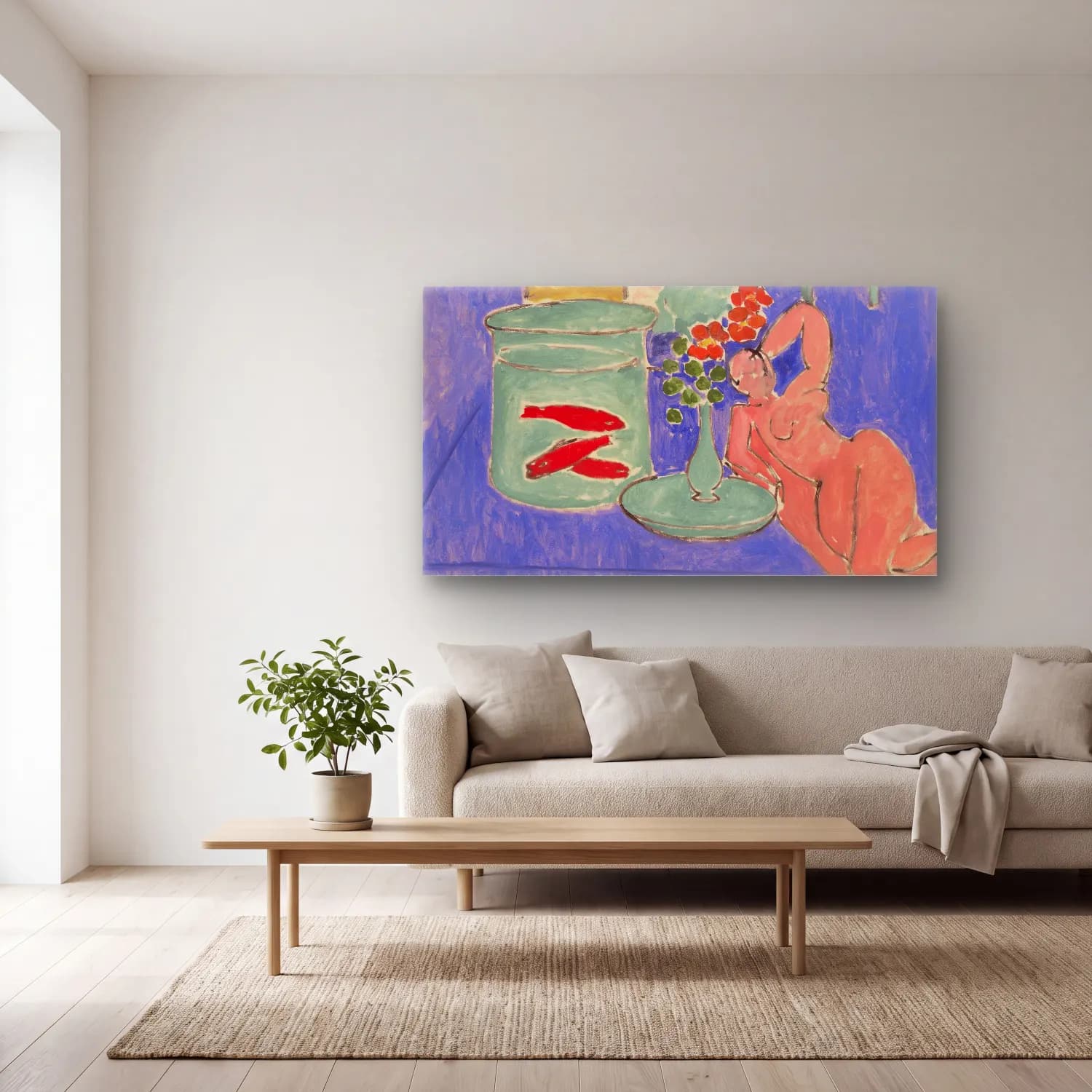 Henri Matisse – Goldfish and Sculpture cam tablo — açık renk salonda