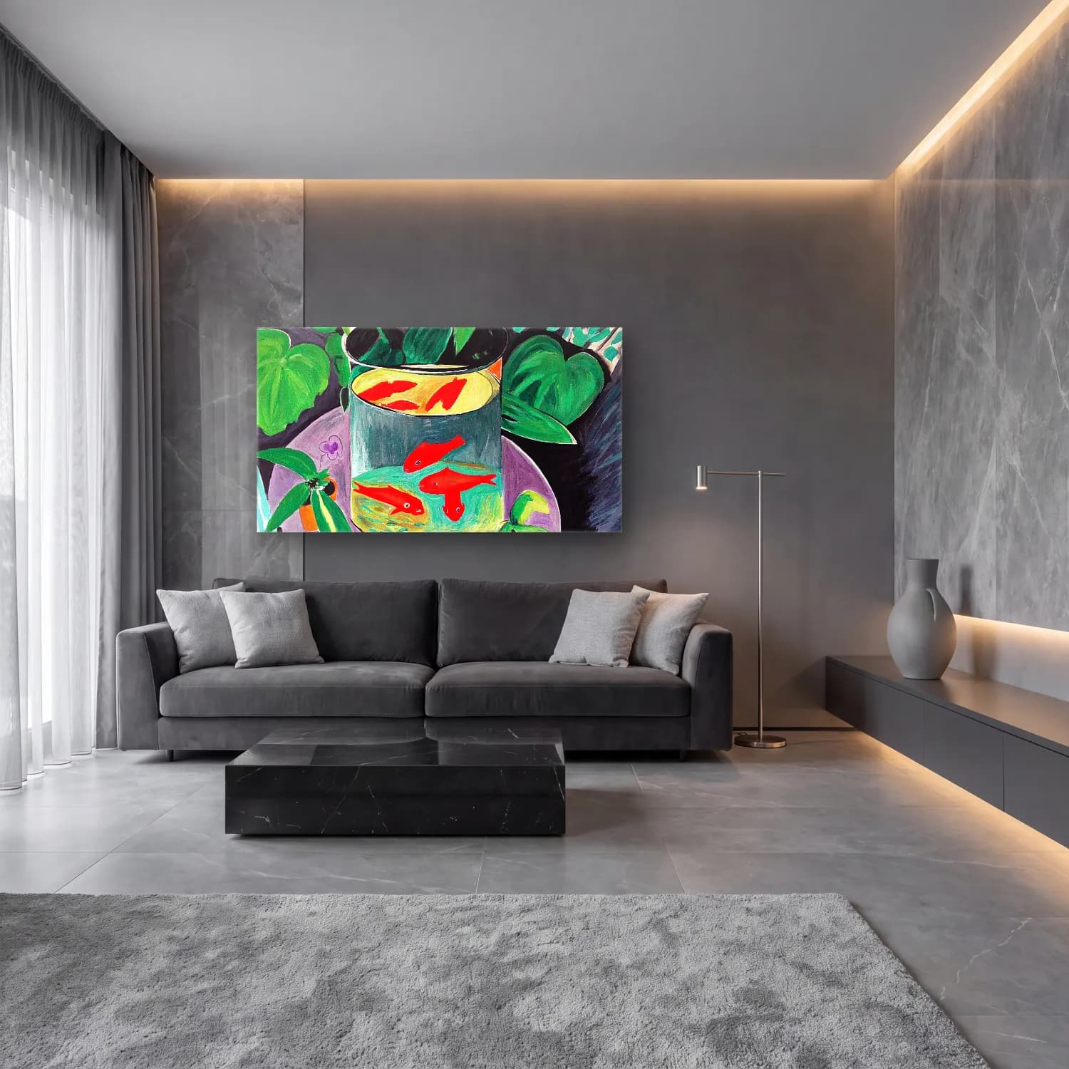 Henri Matisse – Goldfish-Henri Matisse cam tablo — lüks salon duvarında