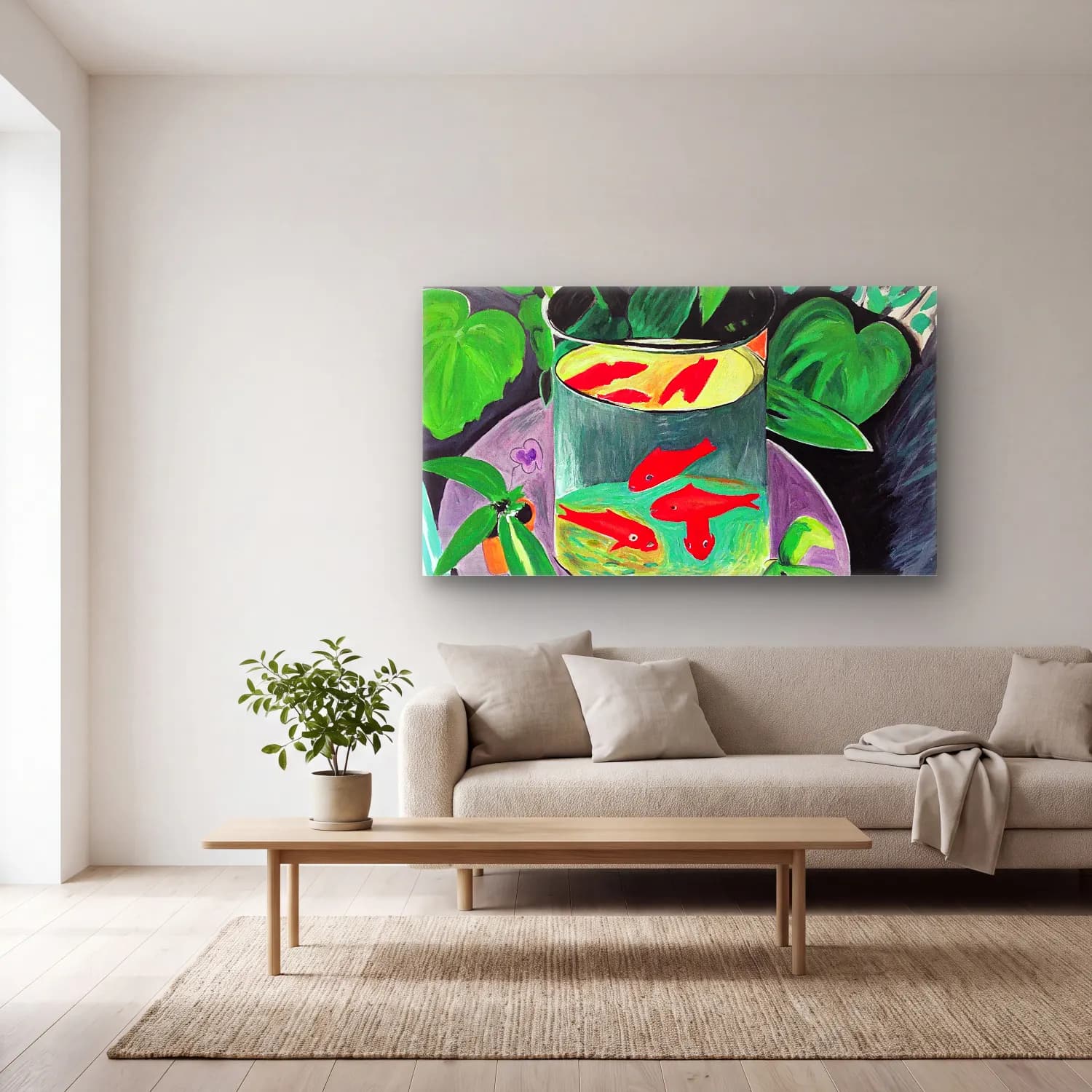 Henri Matisse – Goldfish-Henri Matisse cam tablo — açık renk salonda