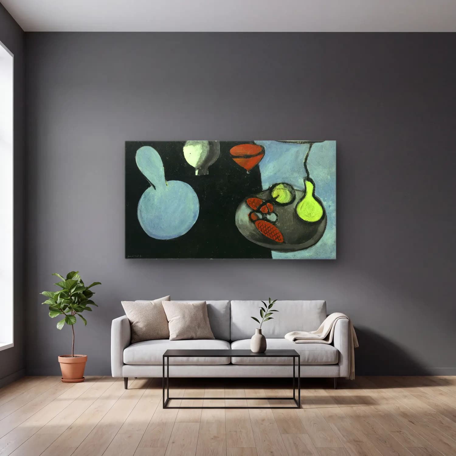Henri Matisse – Gourds cam tablo — gri duvarlı salonda