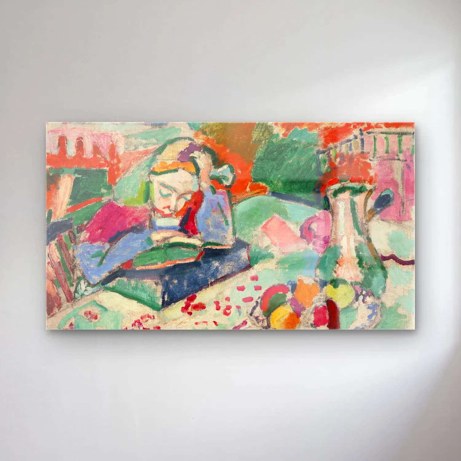 Henri Matisse – Interior with a Young Girl cam tablo — Henri Matisse – Interior with a Young Girl — empresyonist kitap okuyan kadın