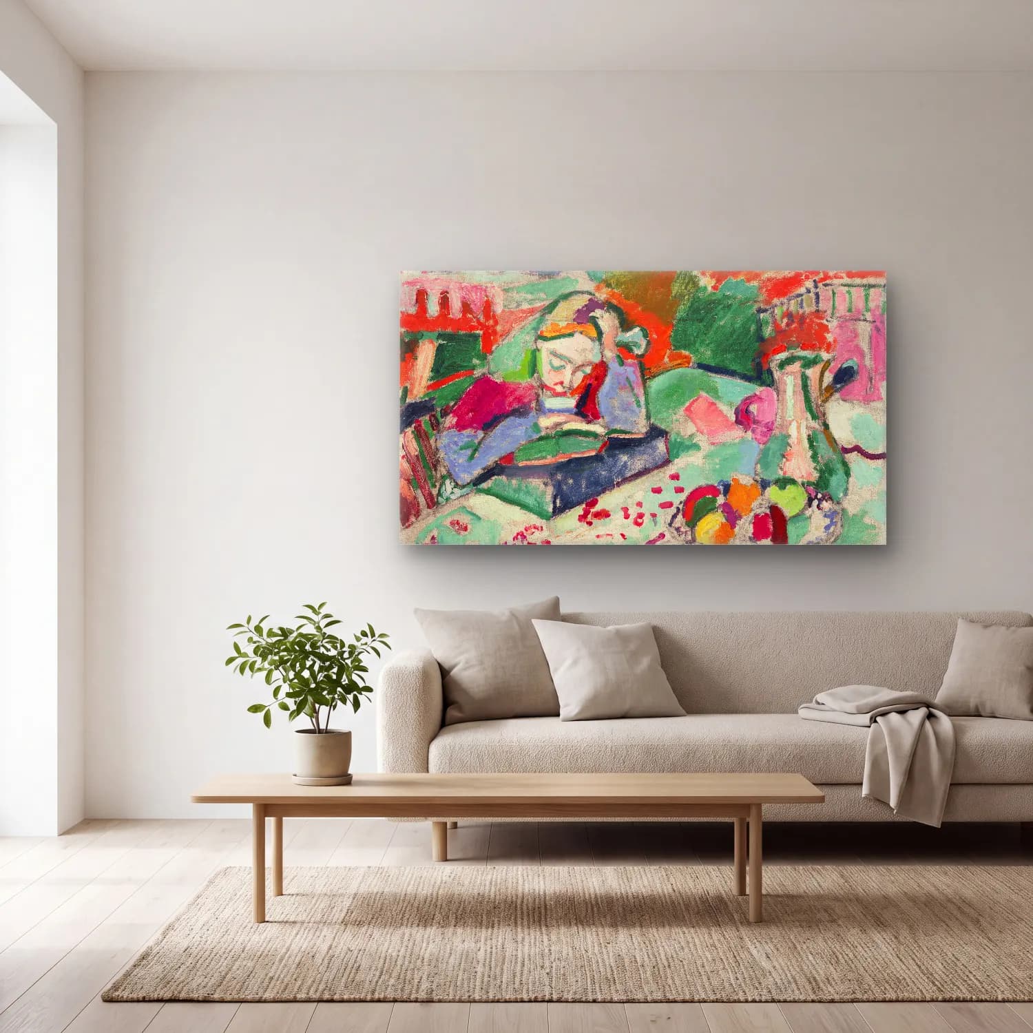 Henri Matisse – Interior with a Young Girl cam tablo — açık renk salonda