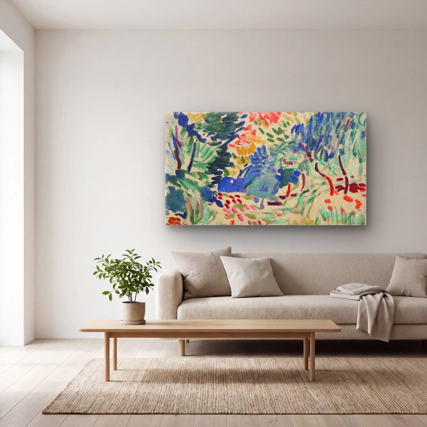 Henri Matisse – Landscape at Collioure cam tablo — açık renk salonda