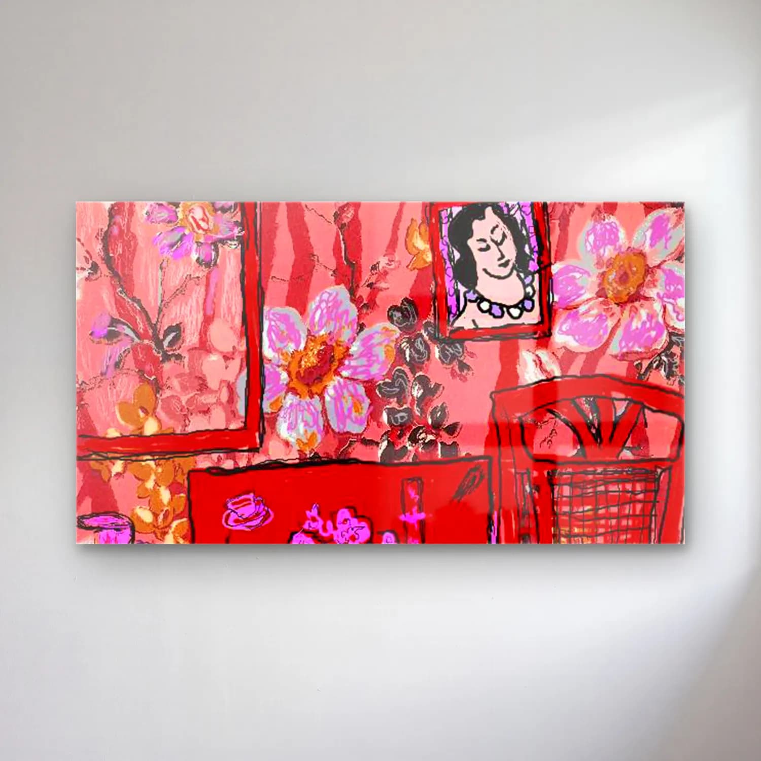 Henri Matisse – Red room CR cam tablo — Henri Matisse – Red room CR — maksimalist elbiseli kadın