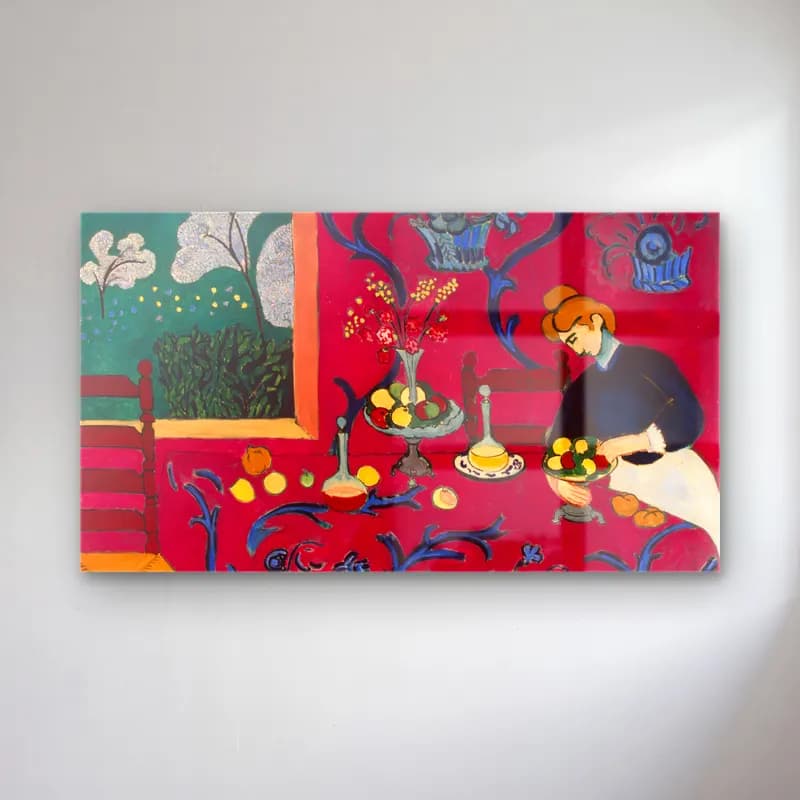 Henri Matisse – Red-room-Matisse cam tablo — Henri Matisse – Red-room-Matisse — empresyonist meyveli natürmort