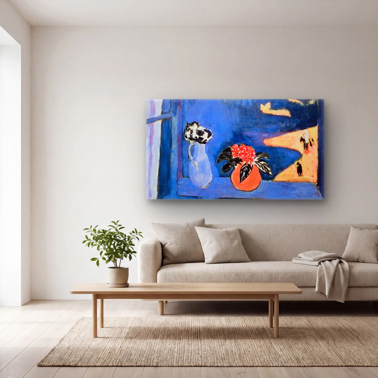 Henri Matisse – The Blue Window cam tablo — açık renk salonda