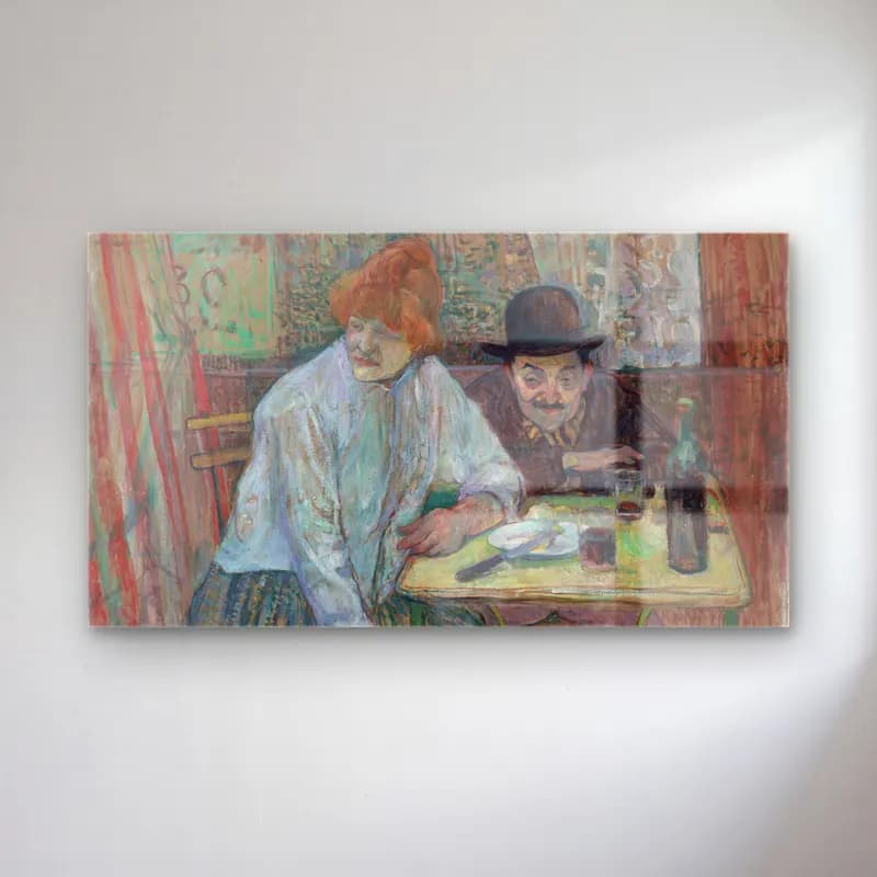 Henri de Toulouse-Lautrec – At the Café La Mie cam tablo — Henri de Toulouse-Lautrec – At the Café La Mie — empresyonist kafeli avrupa sokağı
