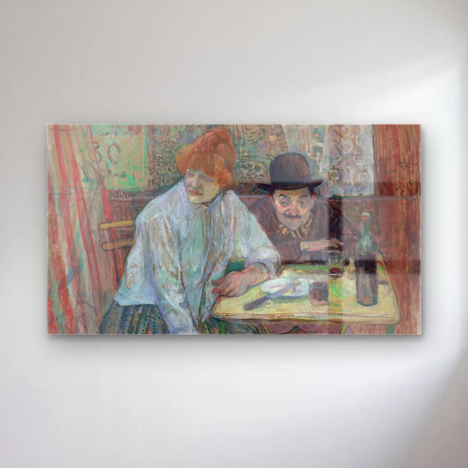 Henri de Toulouse-Lautrec – At the Café La Mie cam tablo — Henri de Toulouse-Lautrec – At the Café La Mie — empresyonist kafeli avrupa sokağı