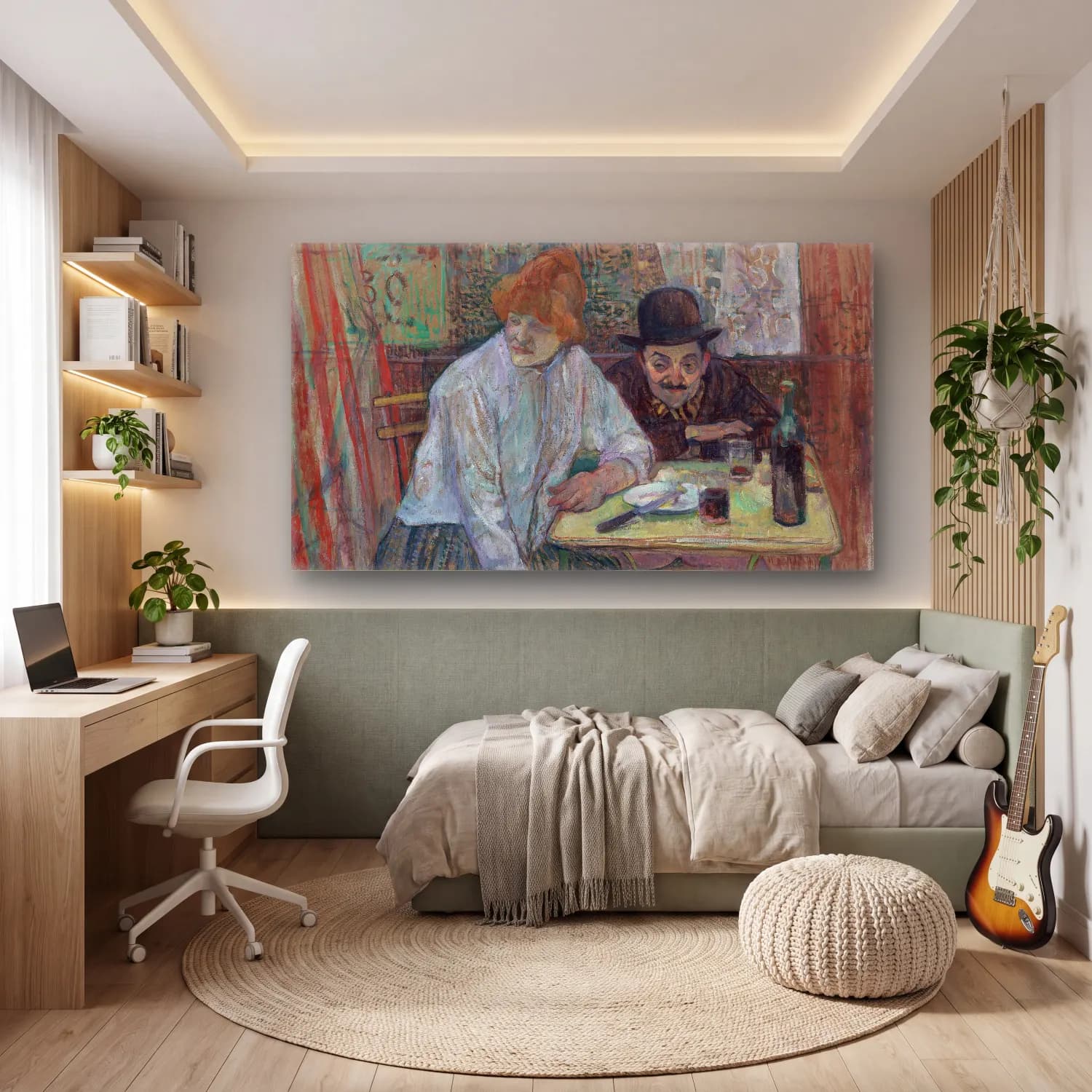 Henri de Toulouse-Lautrec – At the Café La Mie cam tablo — genç odasında