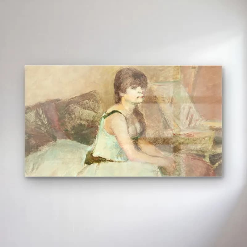 Henri de Toulouse-Lautrec – Dancer Seated on a Pink Divan cam tablo — Henri de Toulouse-Lautrec – Dancer Seated on a Pink Divan — empresyonist kadın portresi