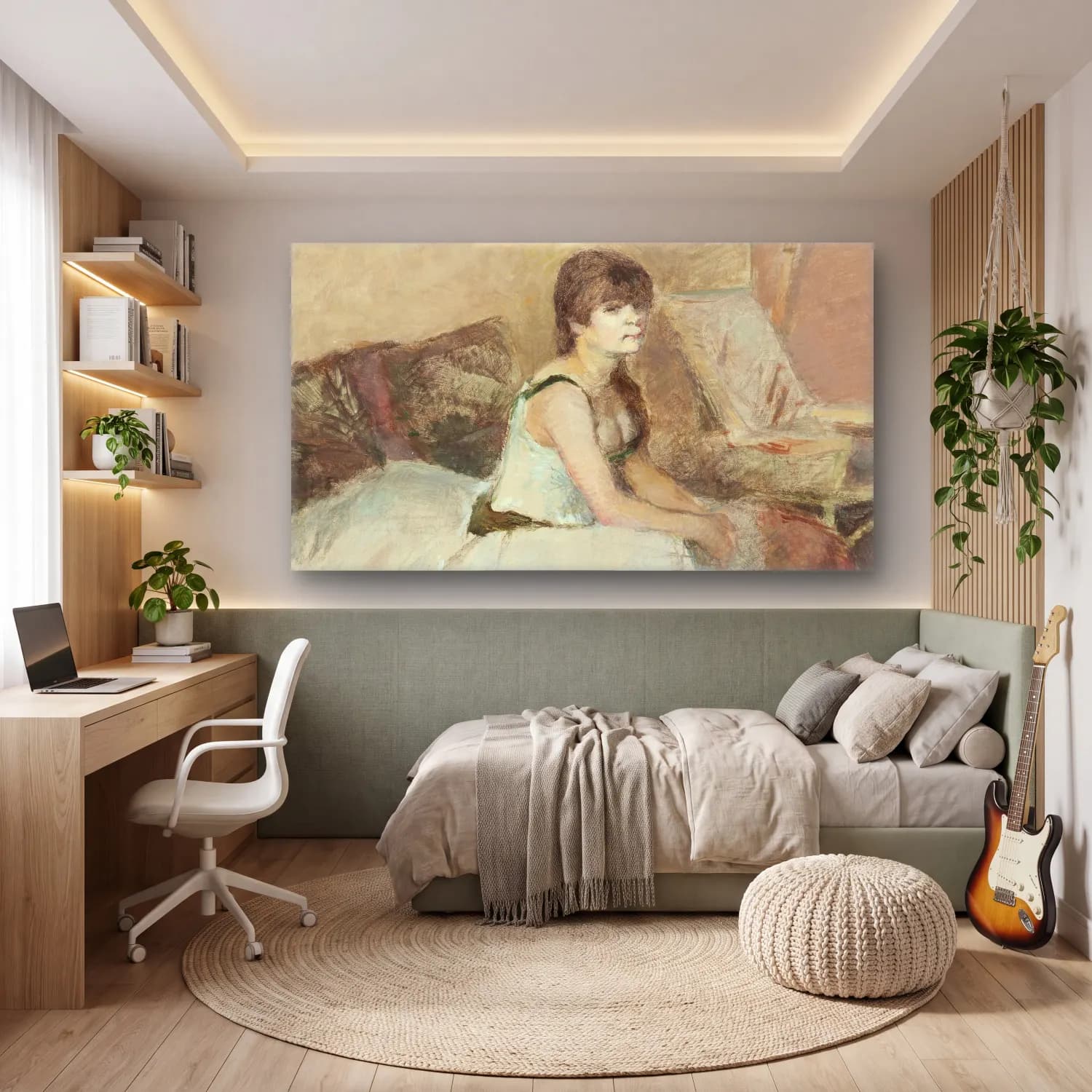 Henri de Toulouse-Lautrec – Dancer Seated on a Pink Divan cam tablo — genç odasında