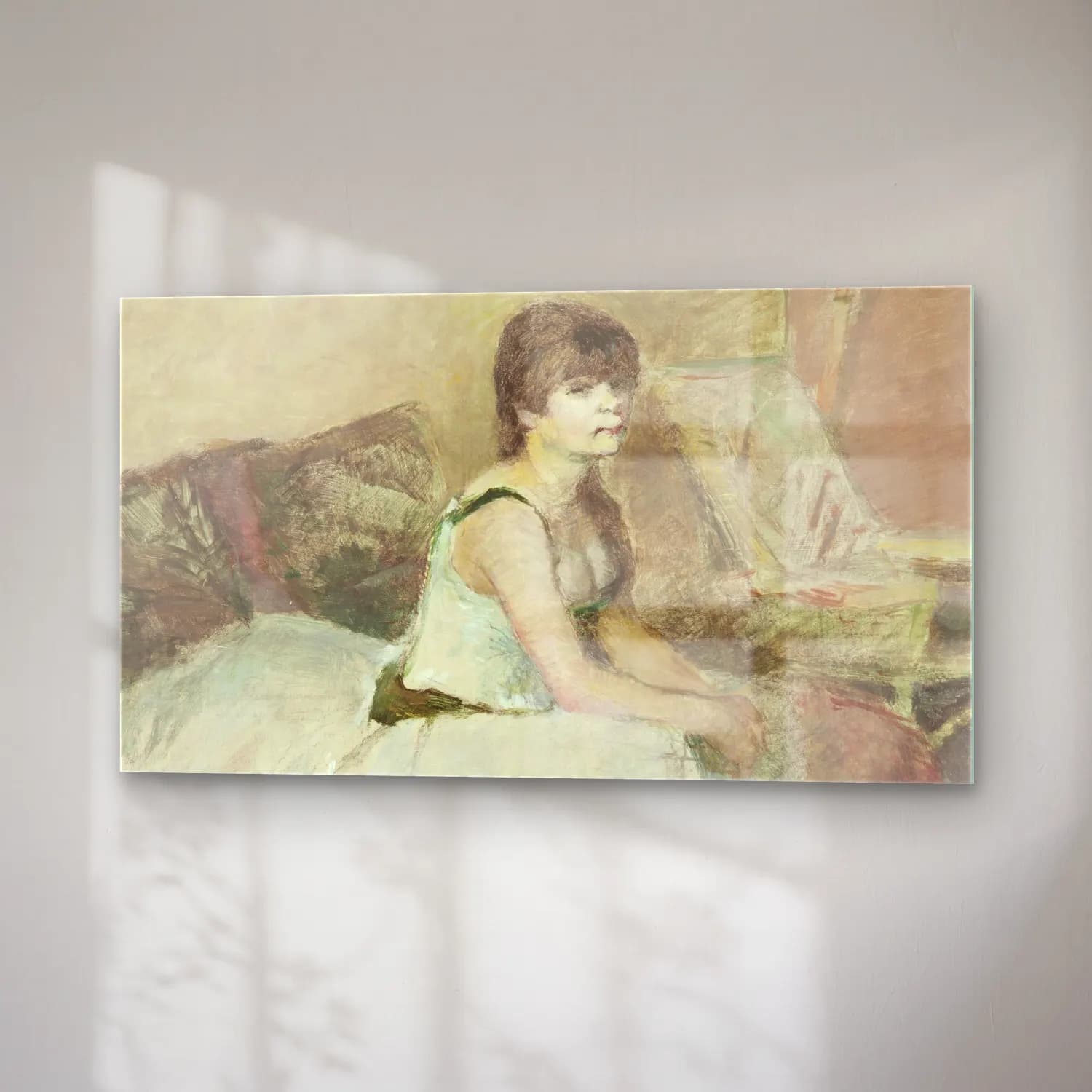 Henri de Toulouse-Lautrec – Dancer Seated on a Pink Divan cam tablo — sağ açıdan görünüm