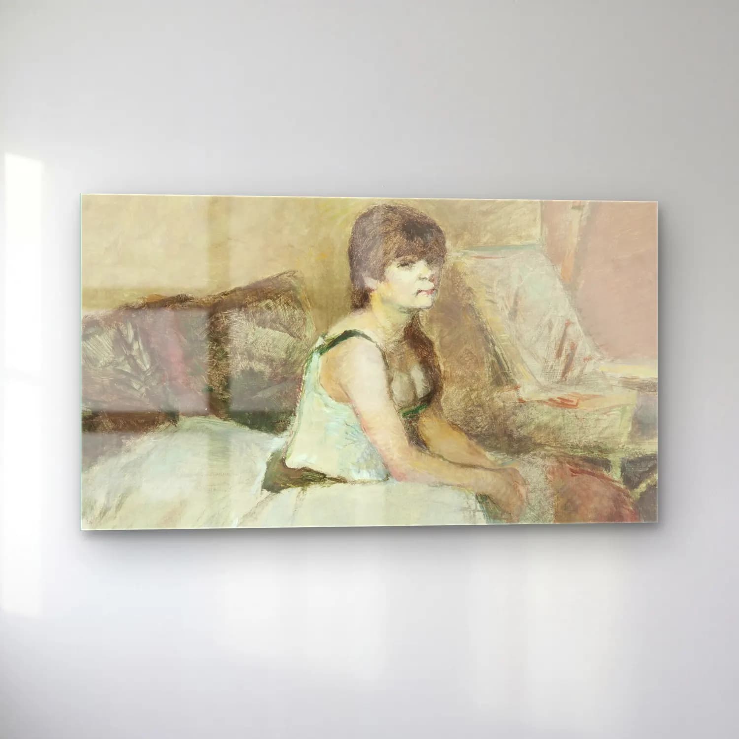 Henri de Toulouse-Lautrec – Dancer Seated on a Pink Divan cam tablo — sol açıdan görünüm