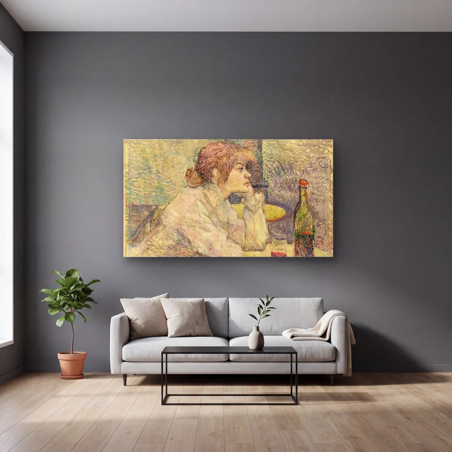 Henri de Toulouse-Lautrec – The Hangover (Suzanne Valadon) cam tablo — gri duvarlı salonda