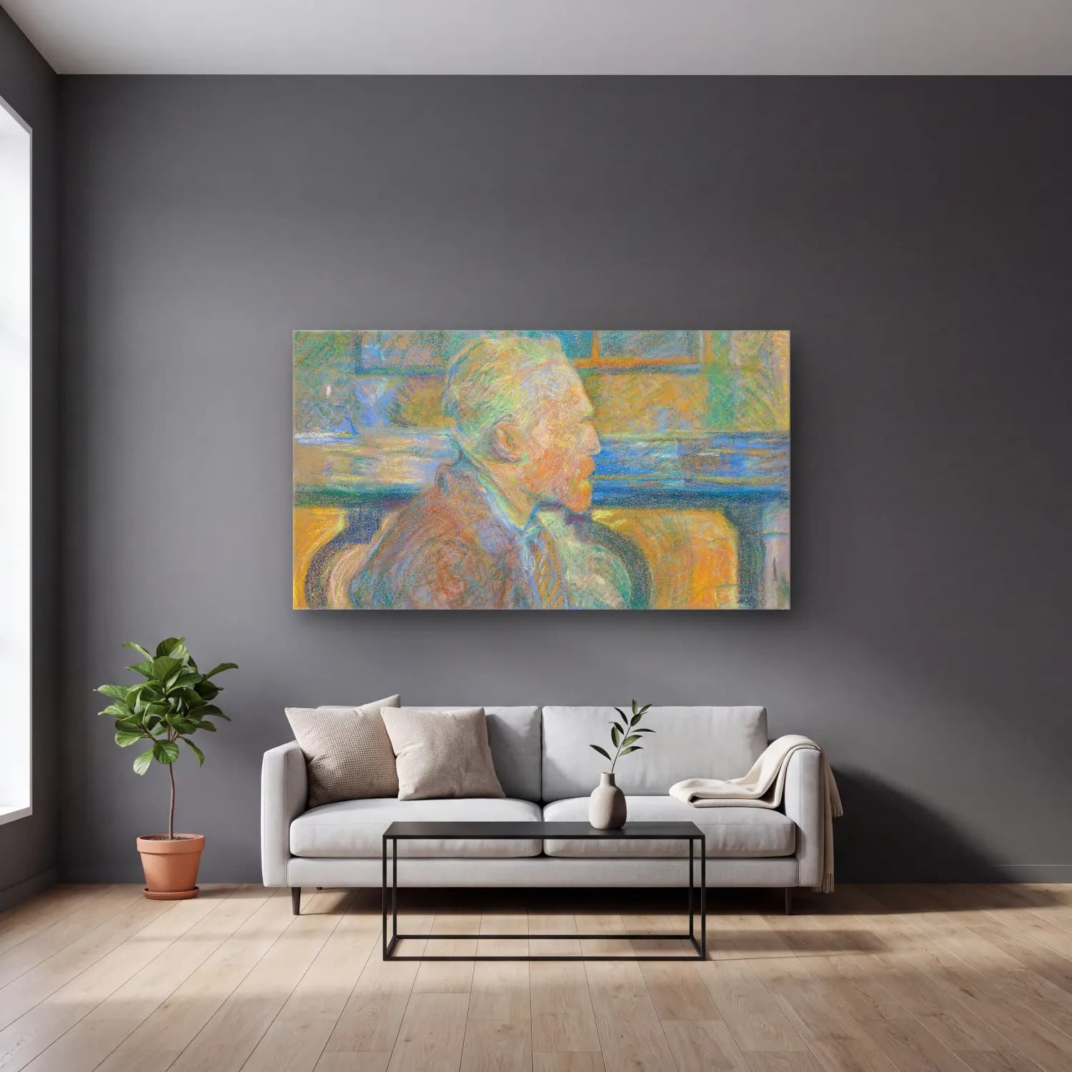 Henri de Toulouse-Lautrec – Vincent van Gogh Sun cam tablo — gri duvarlı salonda