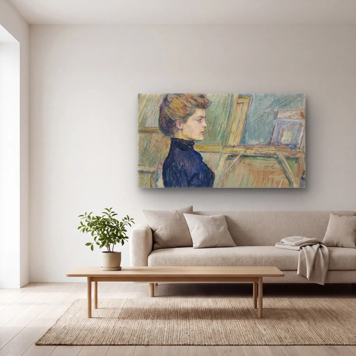 Henri de Toulouse-Lautrec – Young Girl in the Studio (Hélène Vary) cam tablo — açık renk salonda